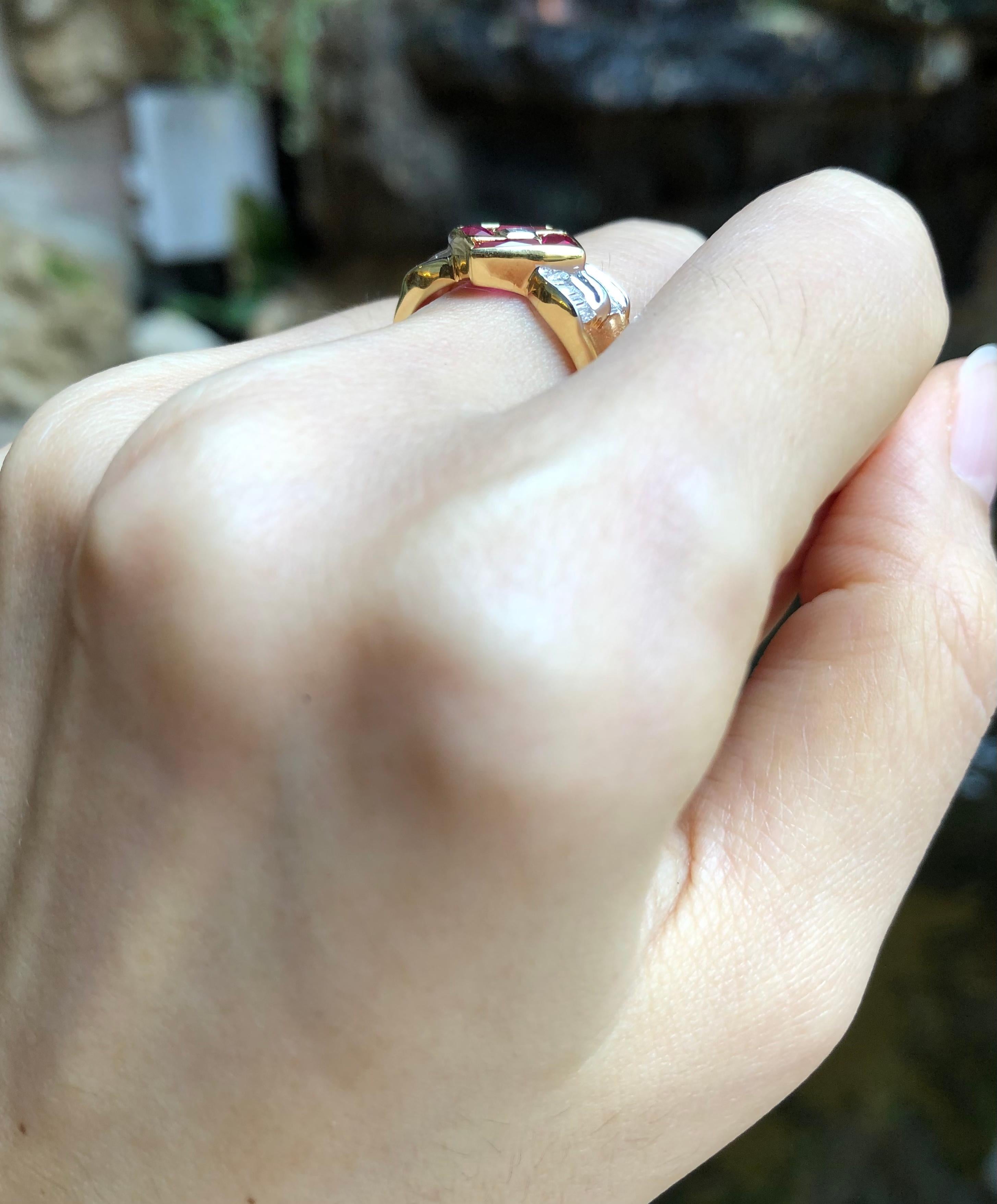 Rubin 1,70 Karat mit Diamant 0,22 Karat Ring in 18 Karat Goldfassung

Breite:  1.1 cm 
Länge: 1,1 cm
Ringgröße: 54
Gesamtgewicht: 5,01 Gramm

