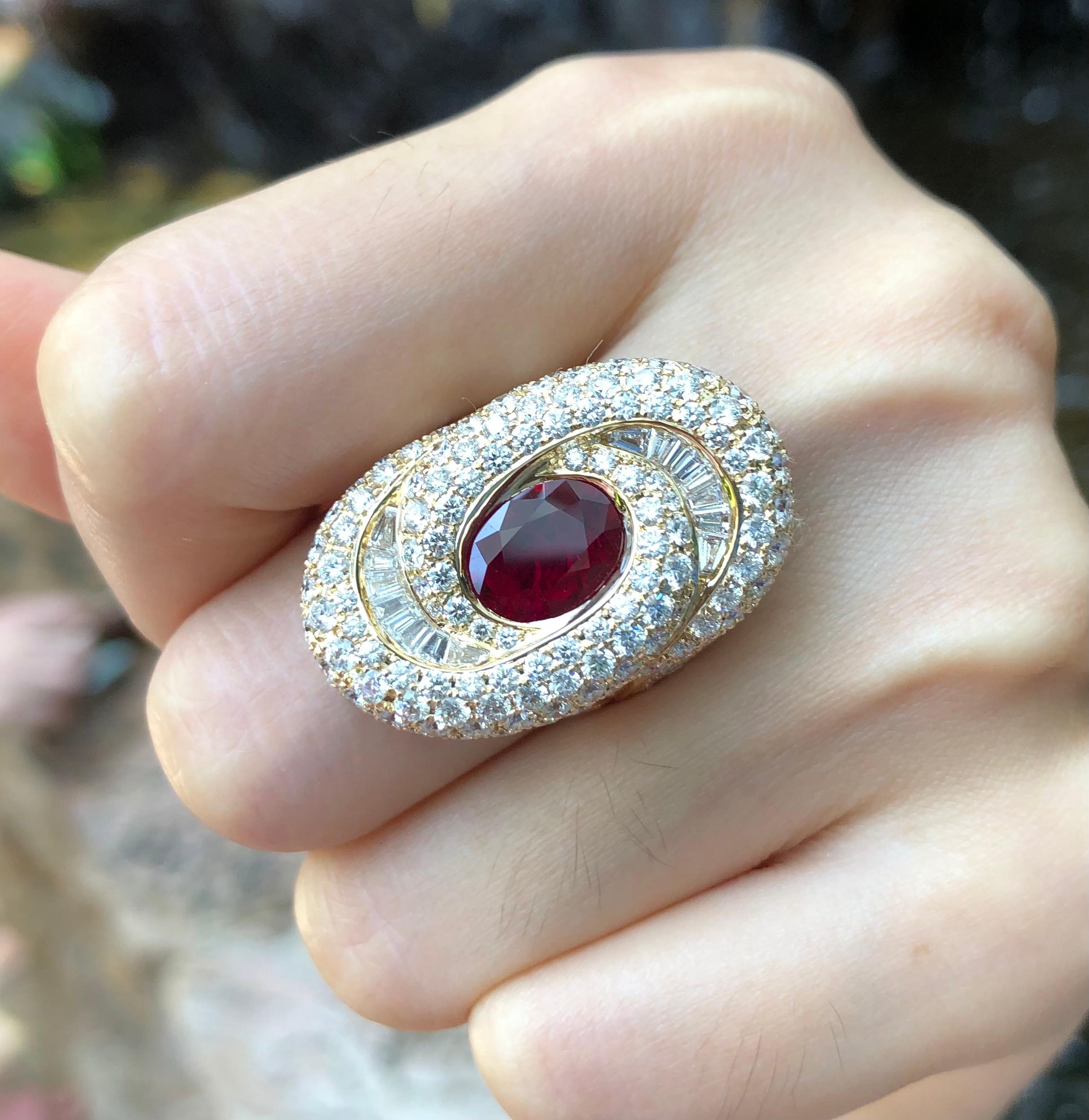 Ruby 1.85 carats with Diamond 4.14 carats Ring set in 18 Karat Gold Settings

Width:  1.8 cm 
Length:  3.0 cm
Ring Size: 53
Total Weight: 12.56 grams

