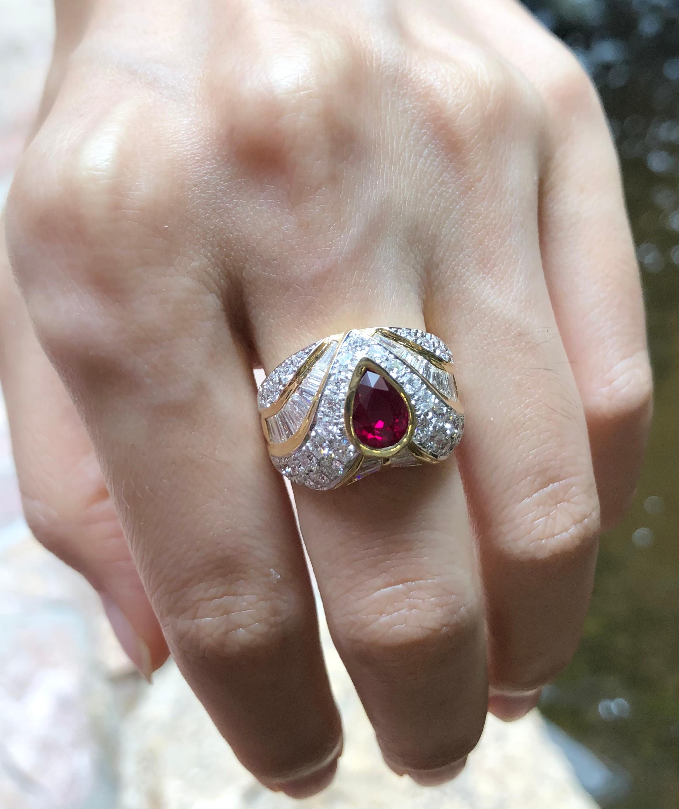 Ruby 1.51 carats with Diamond 2.13 carats Ring set in 18 Karat Gold Settings

Width:  2.1 cm 
Length:  1.5 cm
Ring Size: 55
Total Weight: 9.28 grams


