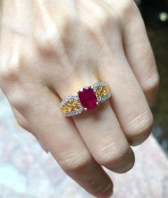 Ruby with Diamond  Ring Set in 18 Karat Gold Settings