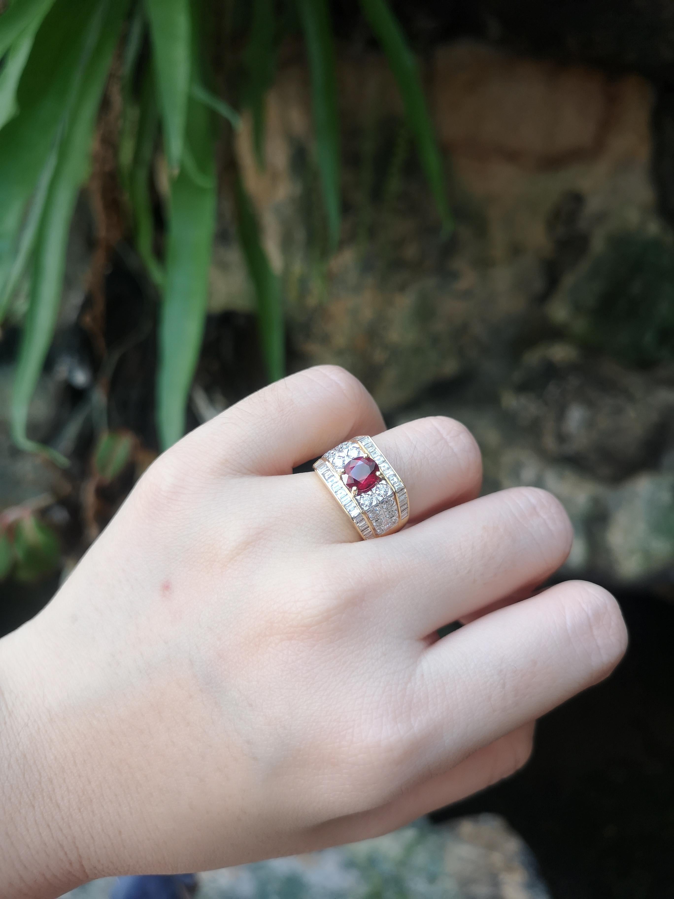 Ruby 1.82 carats with Diamond 1.81 carats Ring set in 18 Karat Gold Settings

Width:  1.2 cm 
Length: 1.2 cm
Ring Size: 55
Total Weight: 13.15 grams


