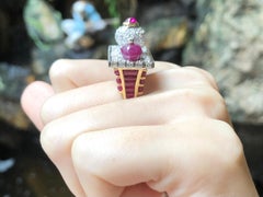 Ruby with Diamond Ring Set in 18 Karat Gold Settings