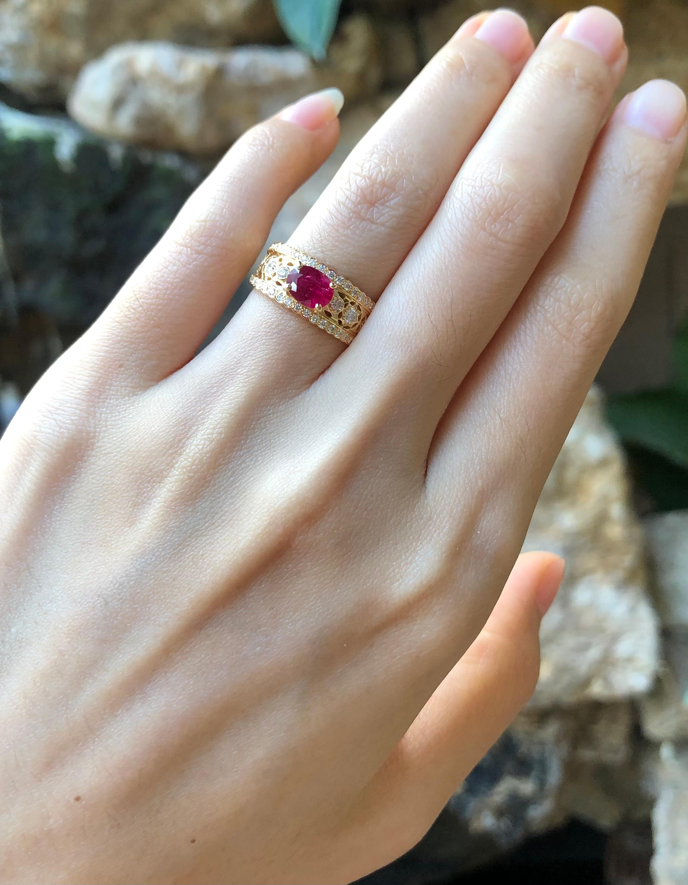 Oval Cut Ruby with Diamond Ring Set in 18 Karat Gold Settings For Sale