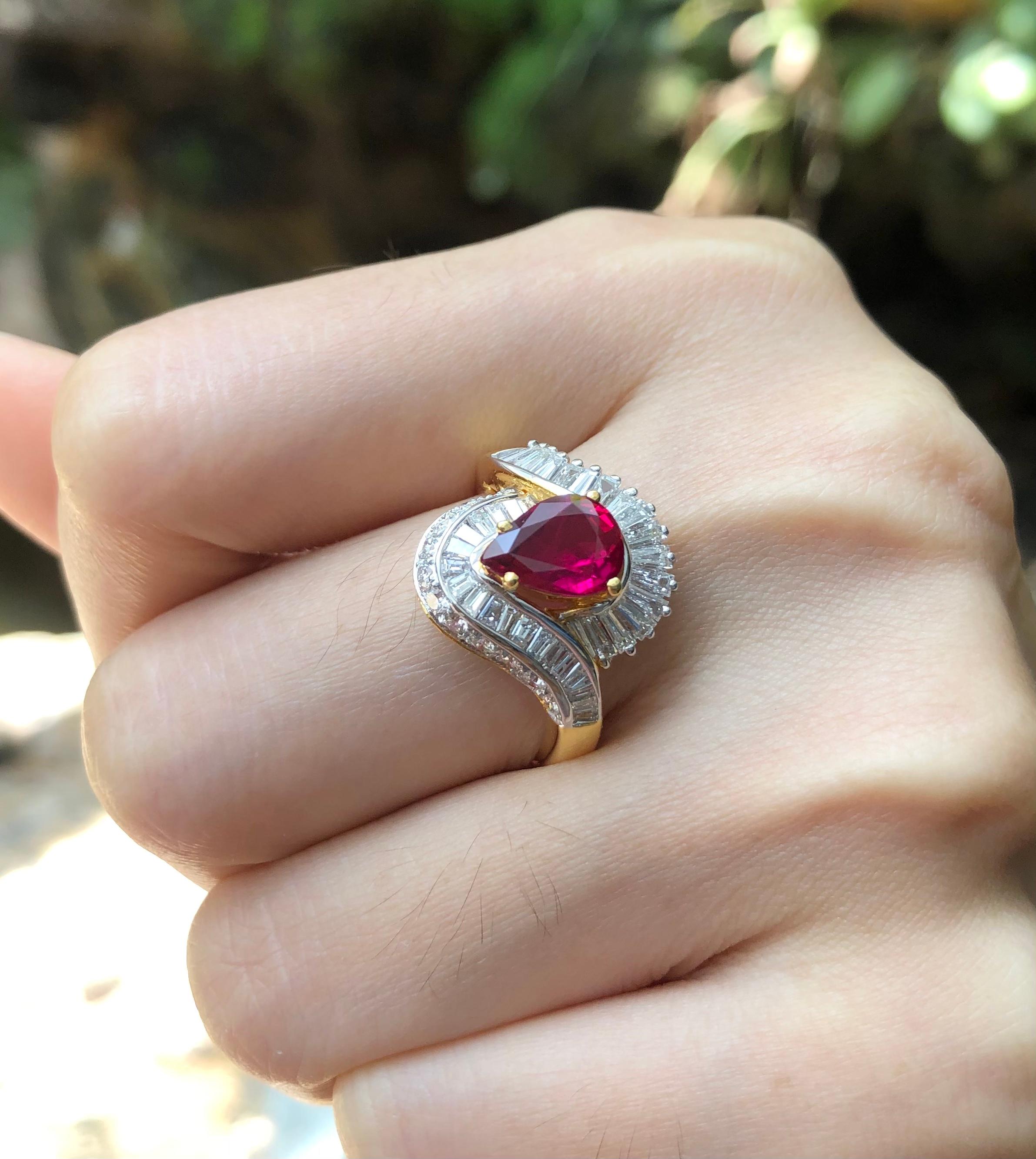 Pear Cut Ruby with Diamond Ring Set in 18 Karat Gold Settings For Sale
