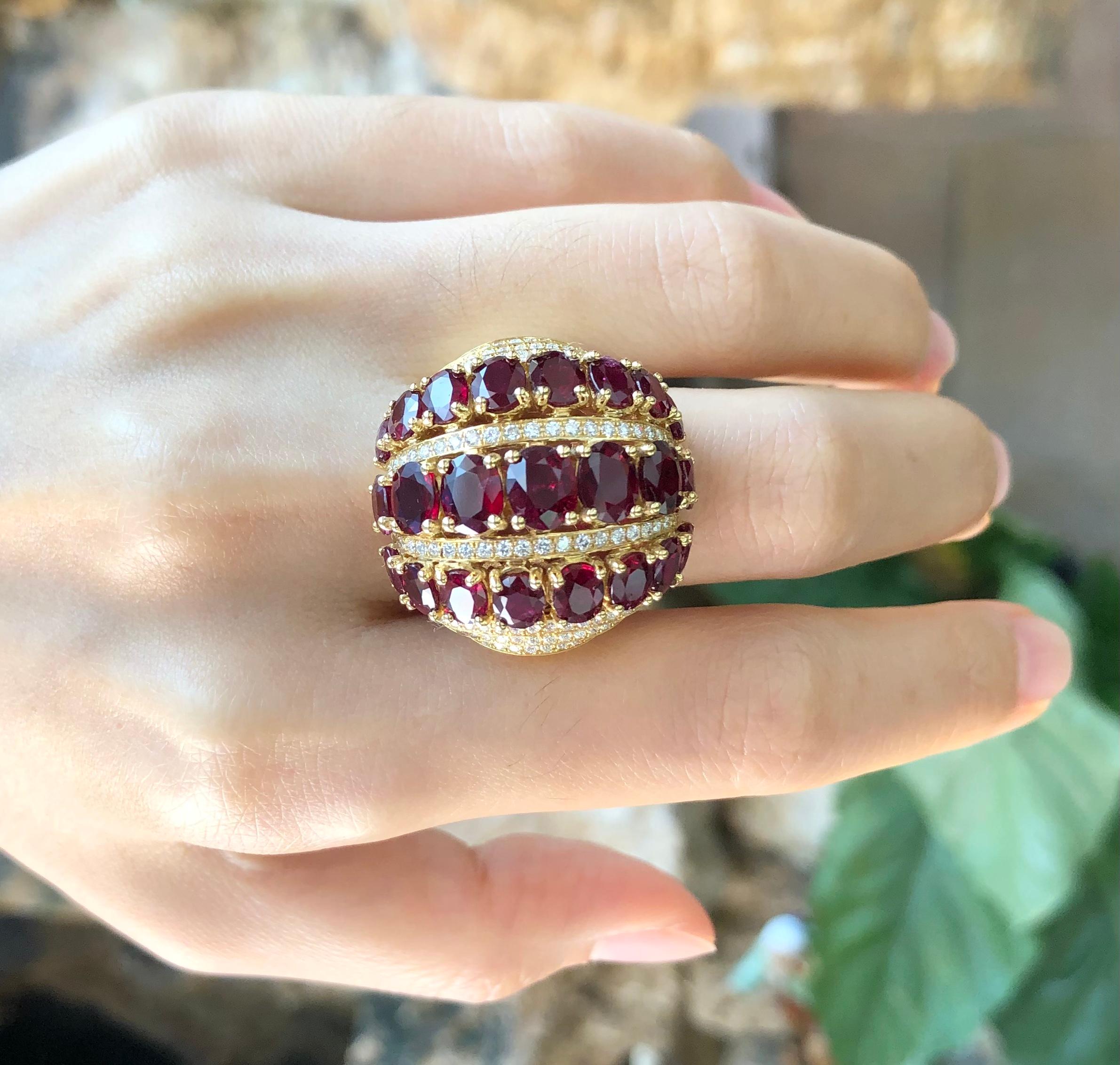 Mixed Cut Ruby with Diamond Ring set in 18 Karat Gold Settings For Sale