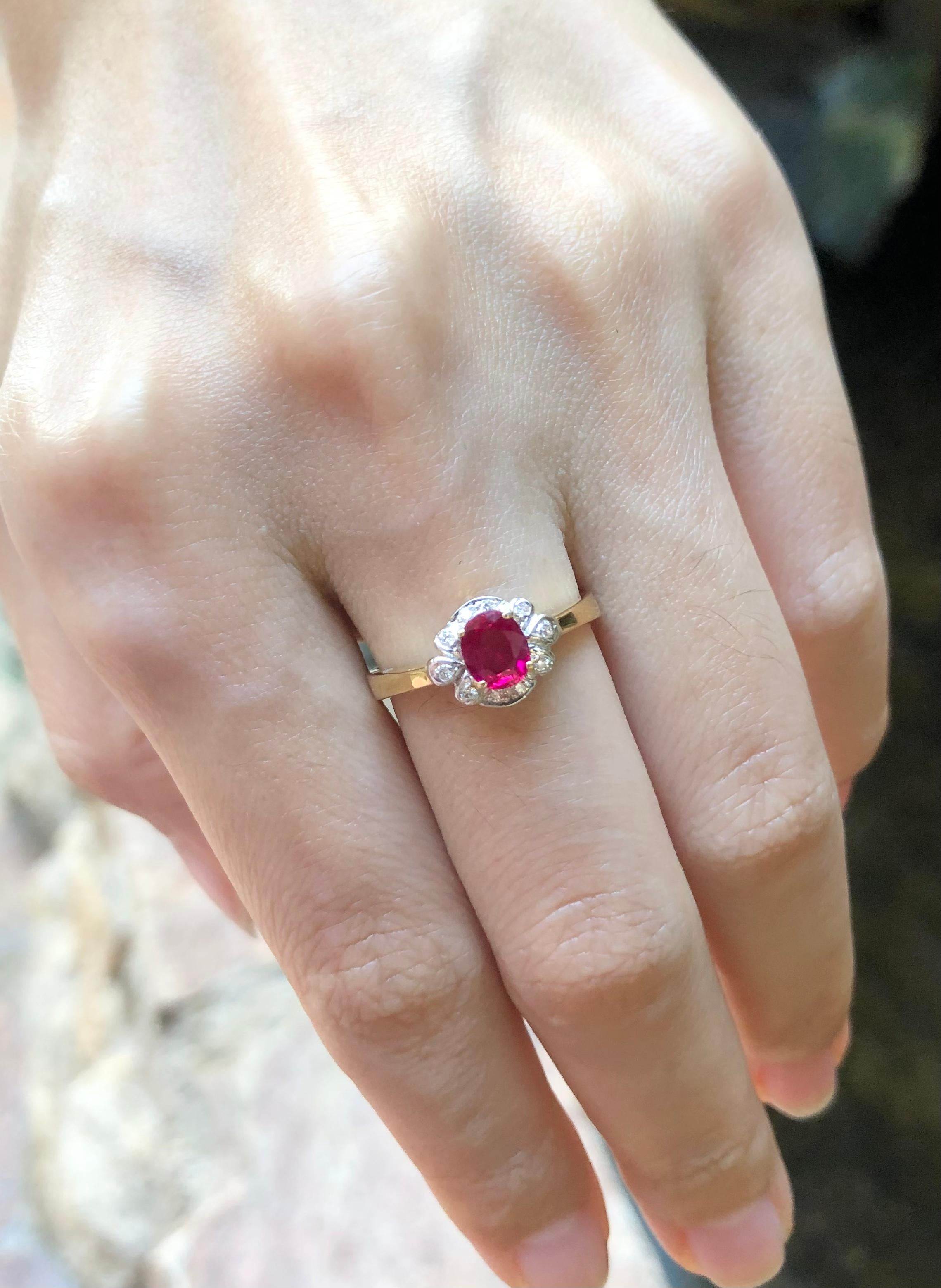 Oval Cut Ruby with Diamond Ring Set in 18 Karat Gold Settings For Sale