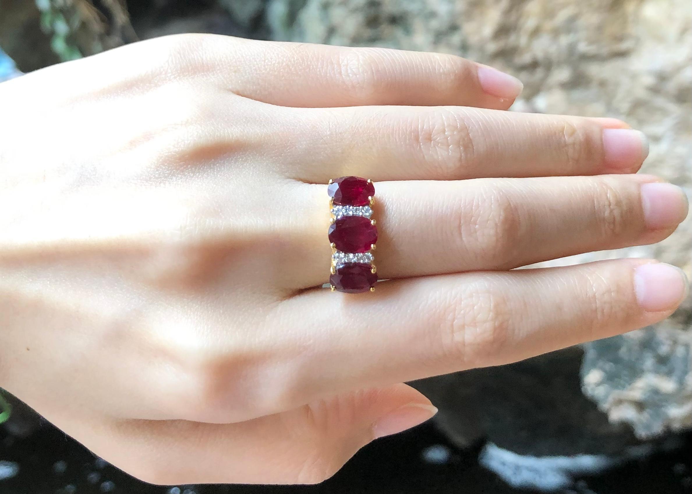 Oval Cut Ruby  with Diamond Ring set in 18 Karat Gold Settings  For Sale