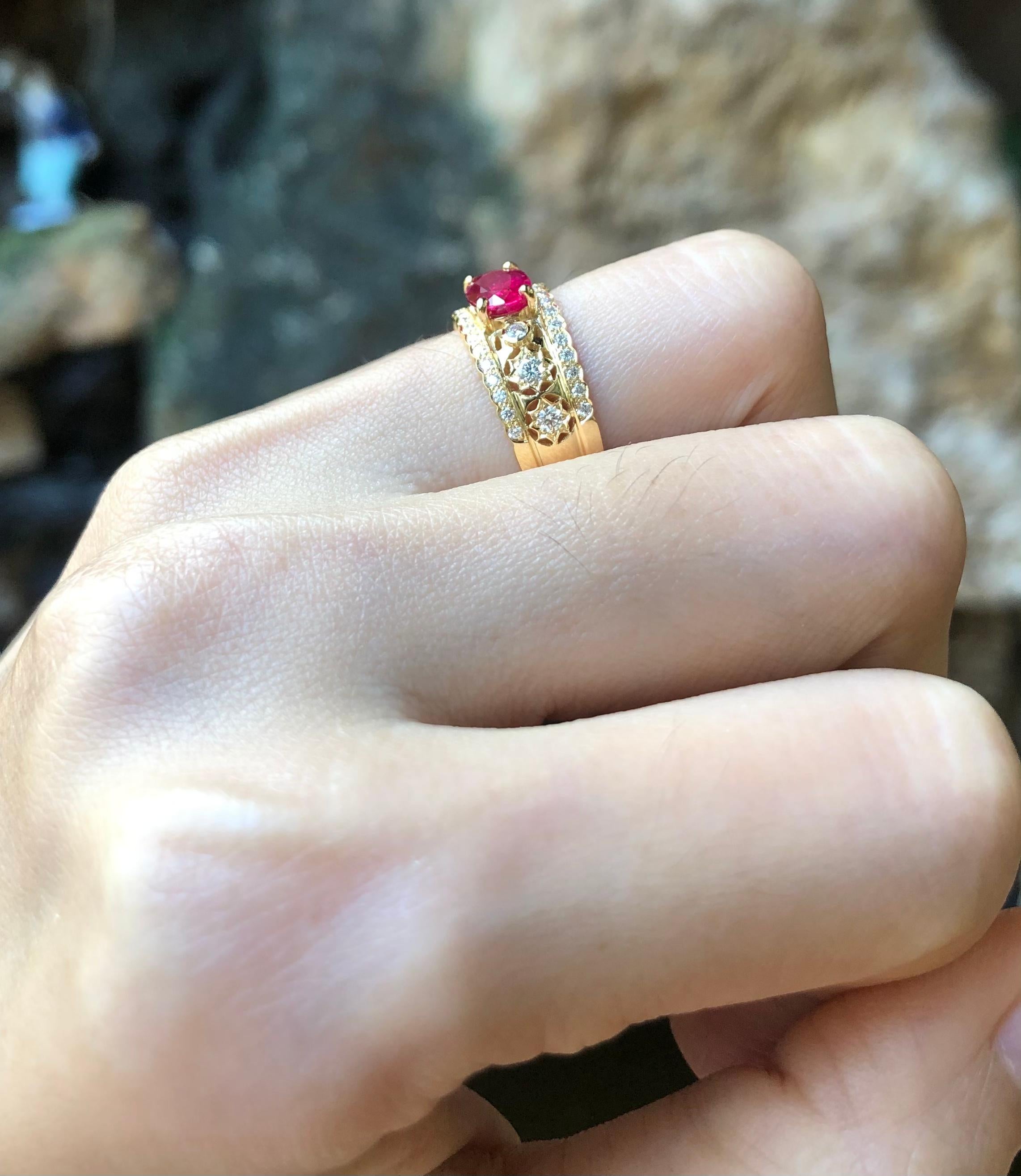 Women's Ruby with Diamond Ring Set in 18 Karat Gold Settings For Sale