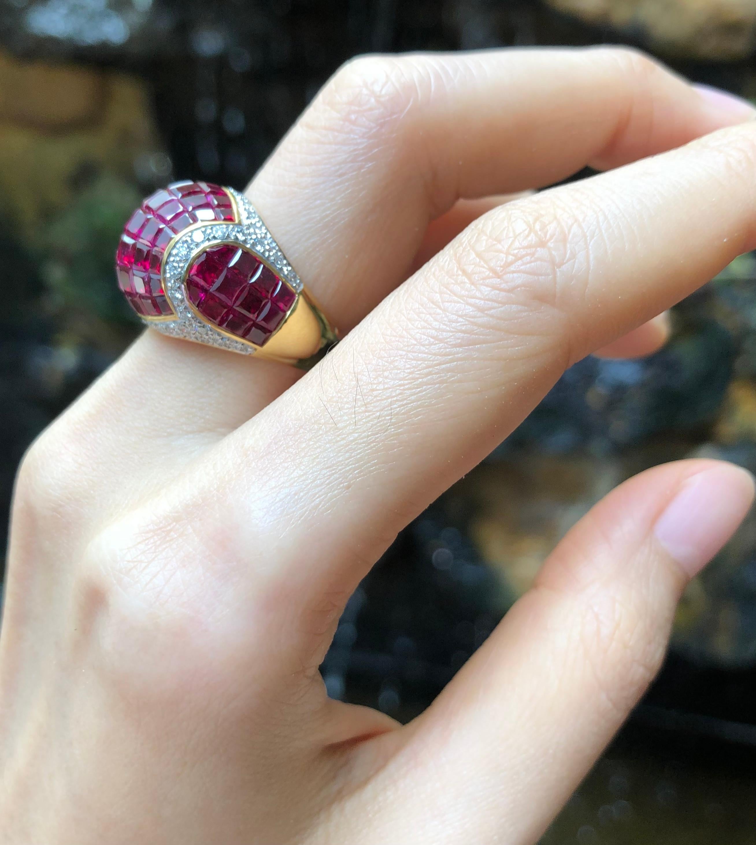 Contemporary Ruby with Diamond Ring set in 18 Karat Gold Settings For Sale