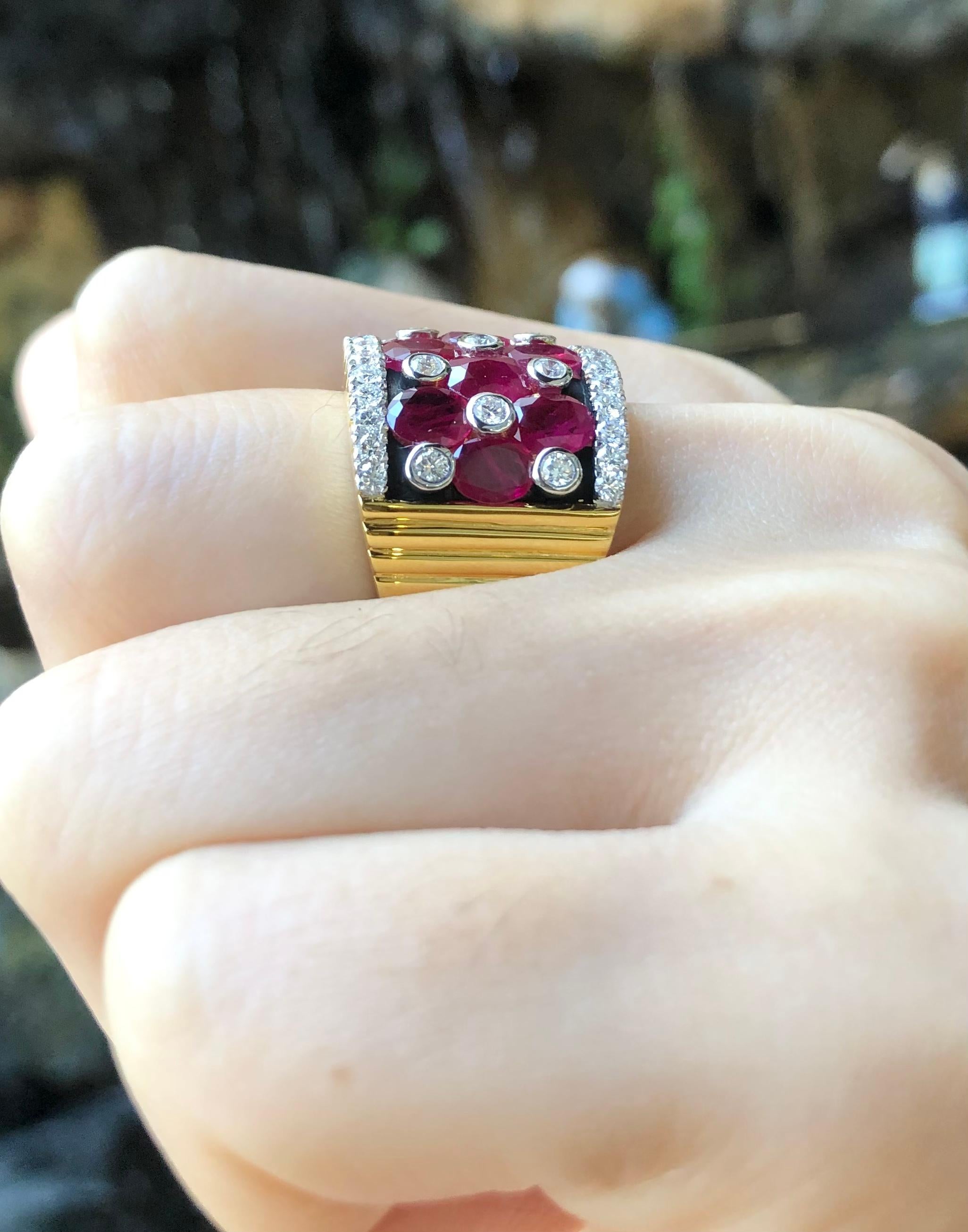 Women's or Men's Ruby with Diamond  Ring set in 18 Karat Gold Settings For Sale