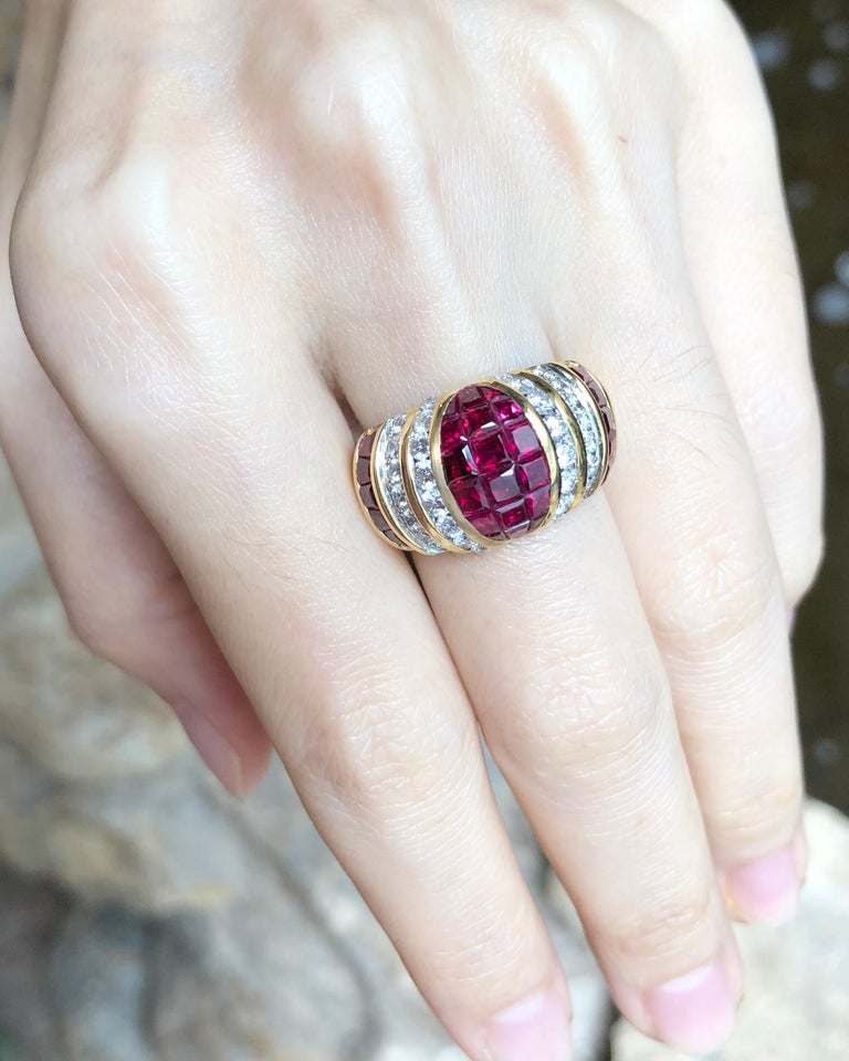 Ruby with Diamond Ring Set in 18 Karat Gold Settings For Sale at 1stDibs
