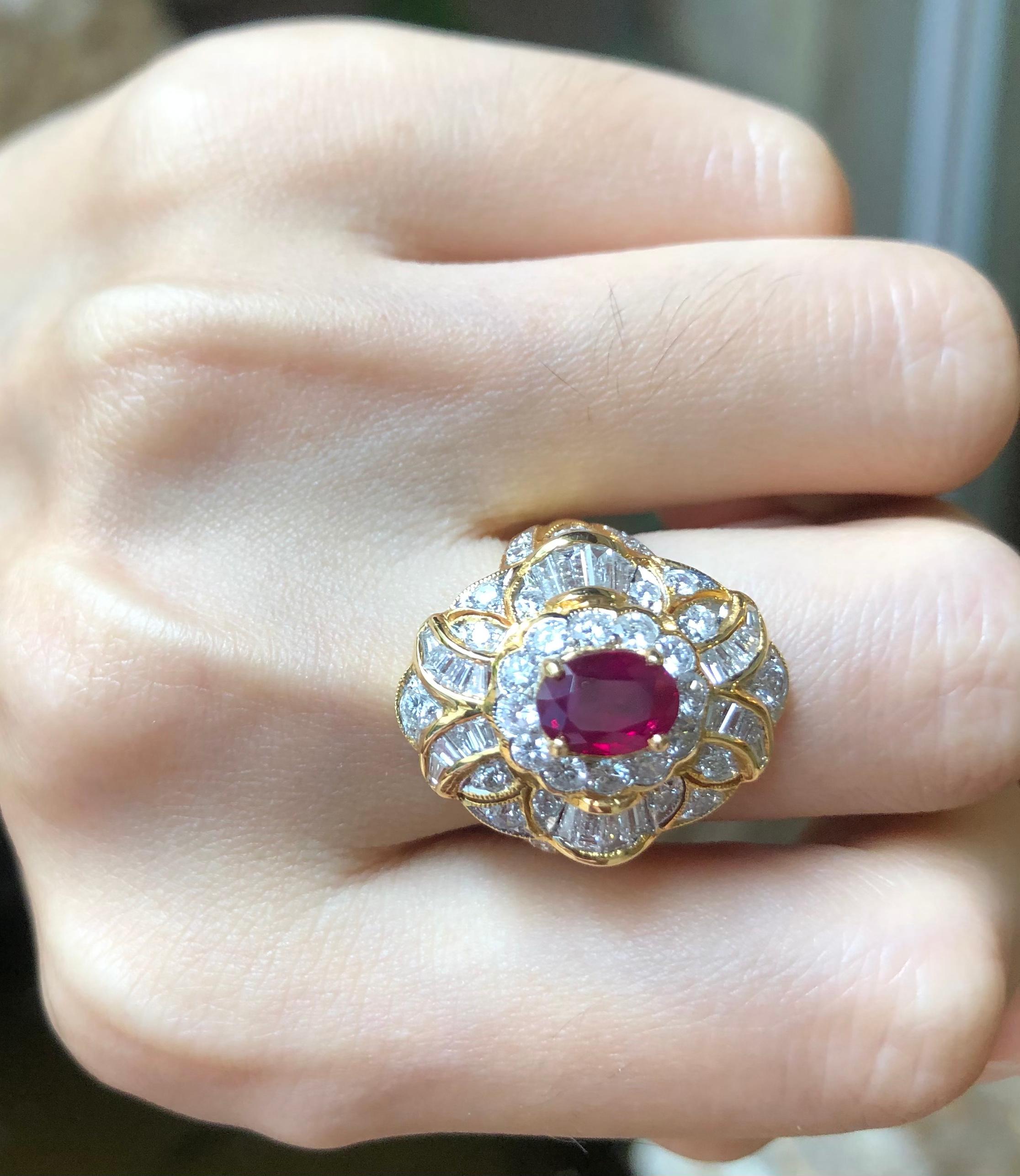 Ruby with Diamond Ring set in 18 Karat Gold Settings For Sale 1