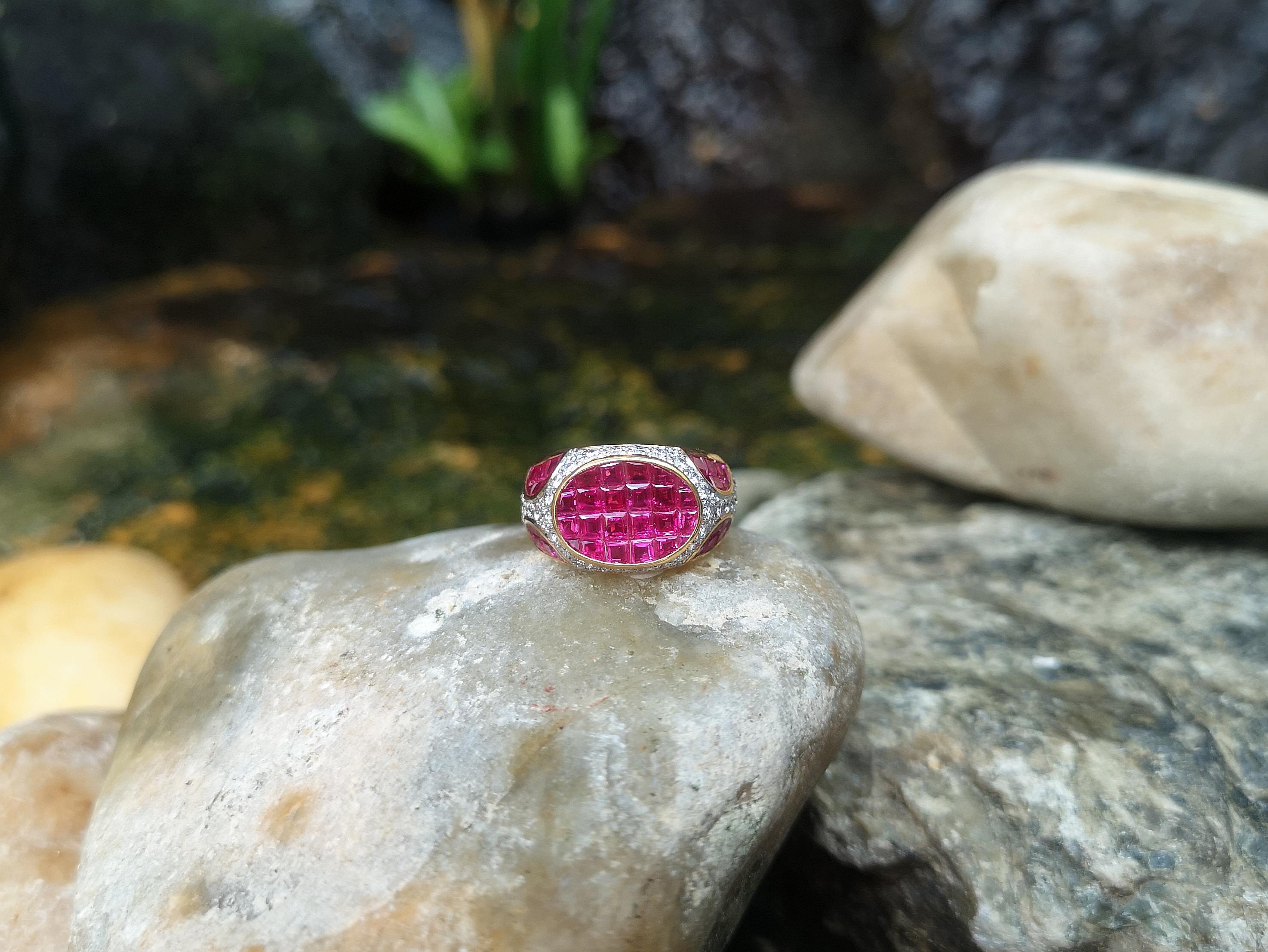 Ruby with Diamond Ring Set in 18 Karat Gold Settings For Sale 2