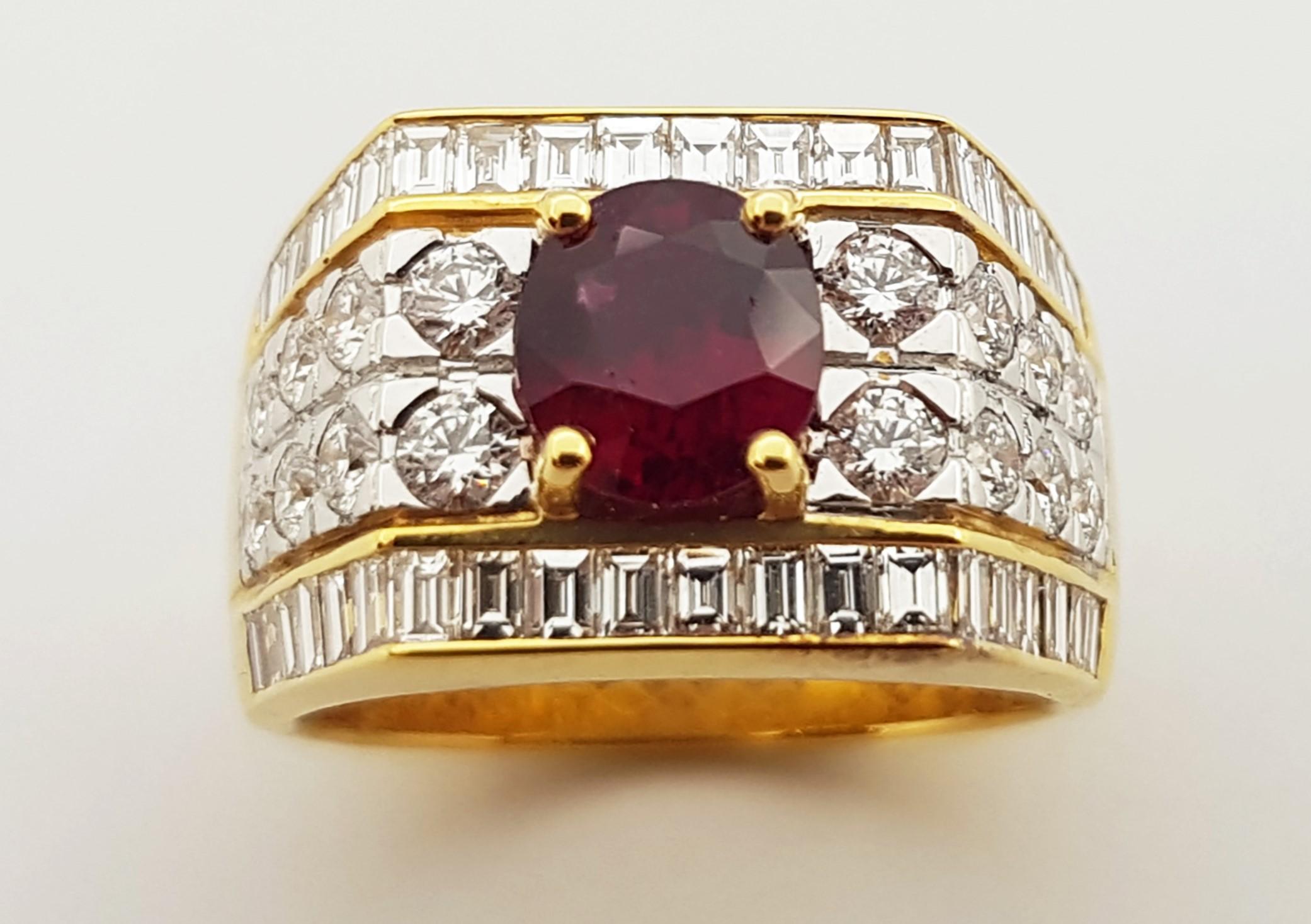 Ruby with Diamond Ring Set in 18 Karat Gold Settings For Sale 1