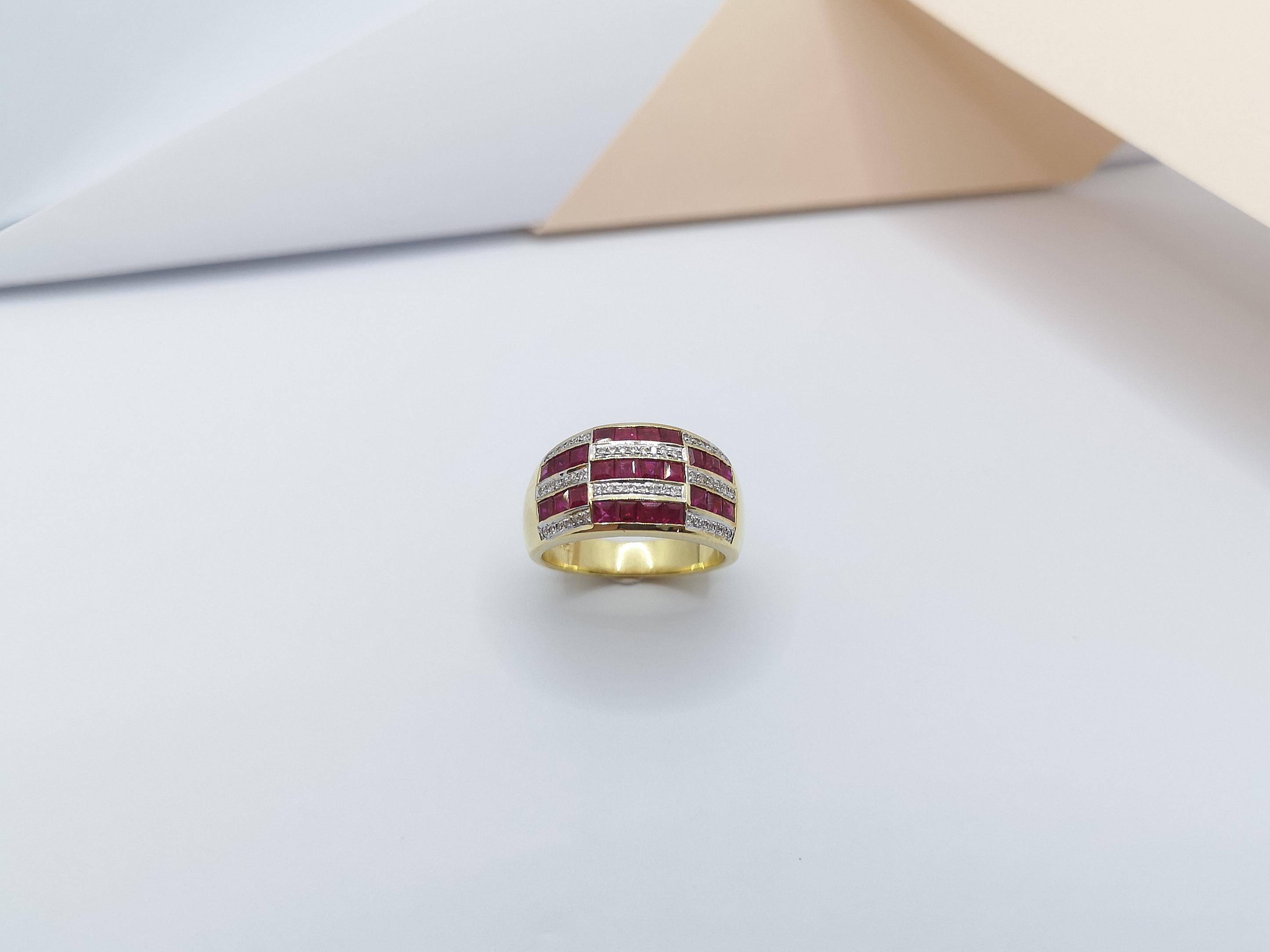 Women's or Men's Ruby with Diamond Ring Set in 18 Karat Gold Settings For Sale