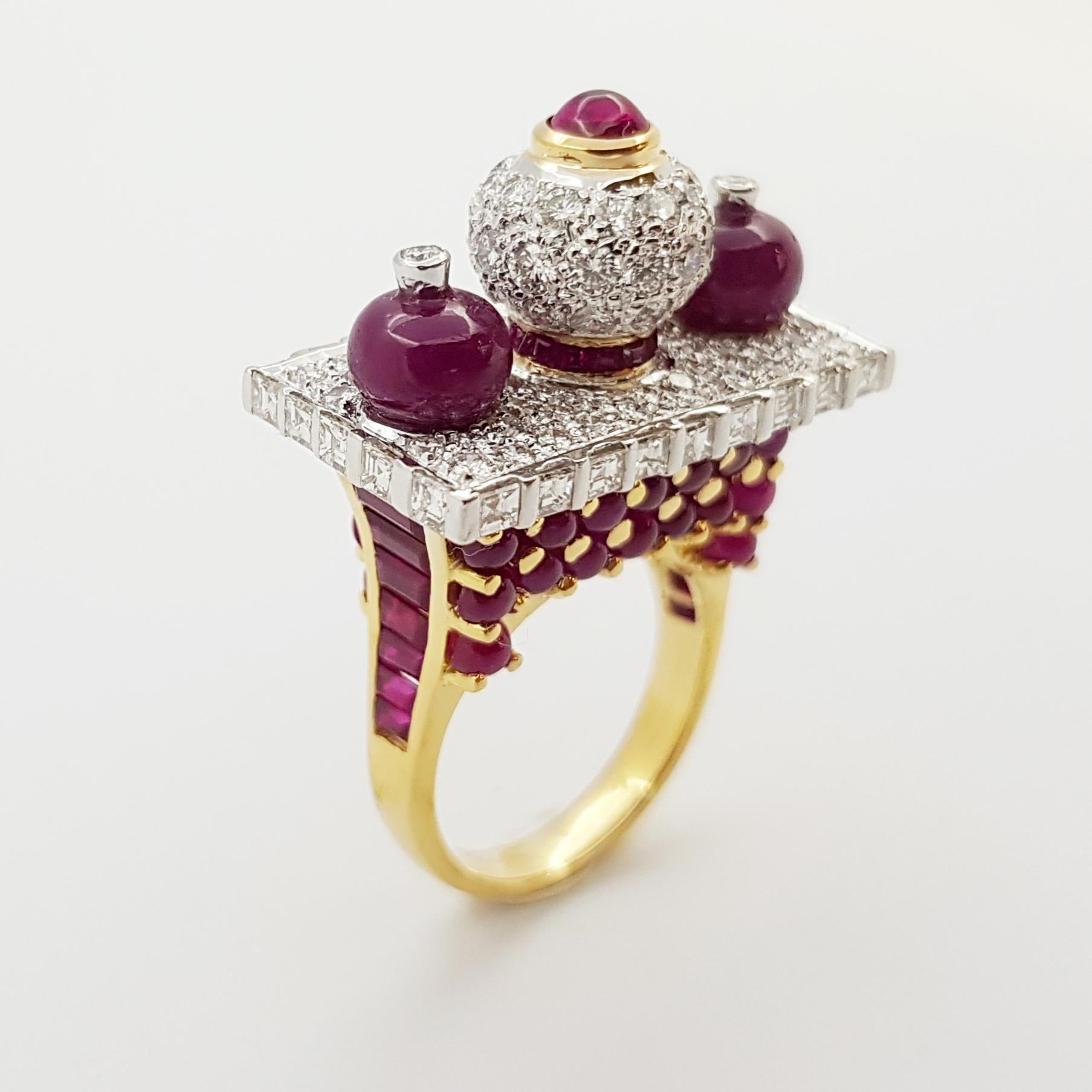 Ruby with Diamond Ring Set in 18 Karat Gold Settings For Sale 2