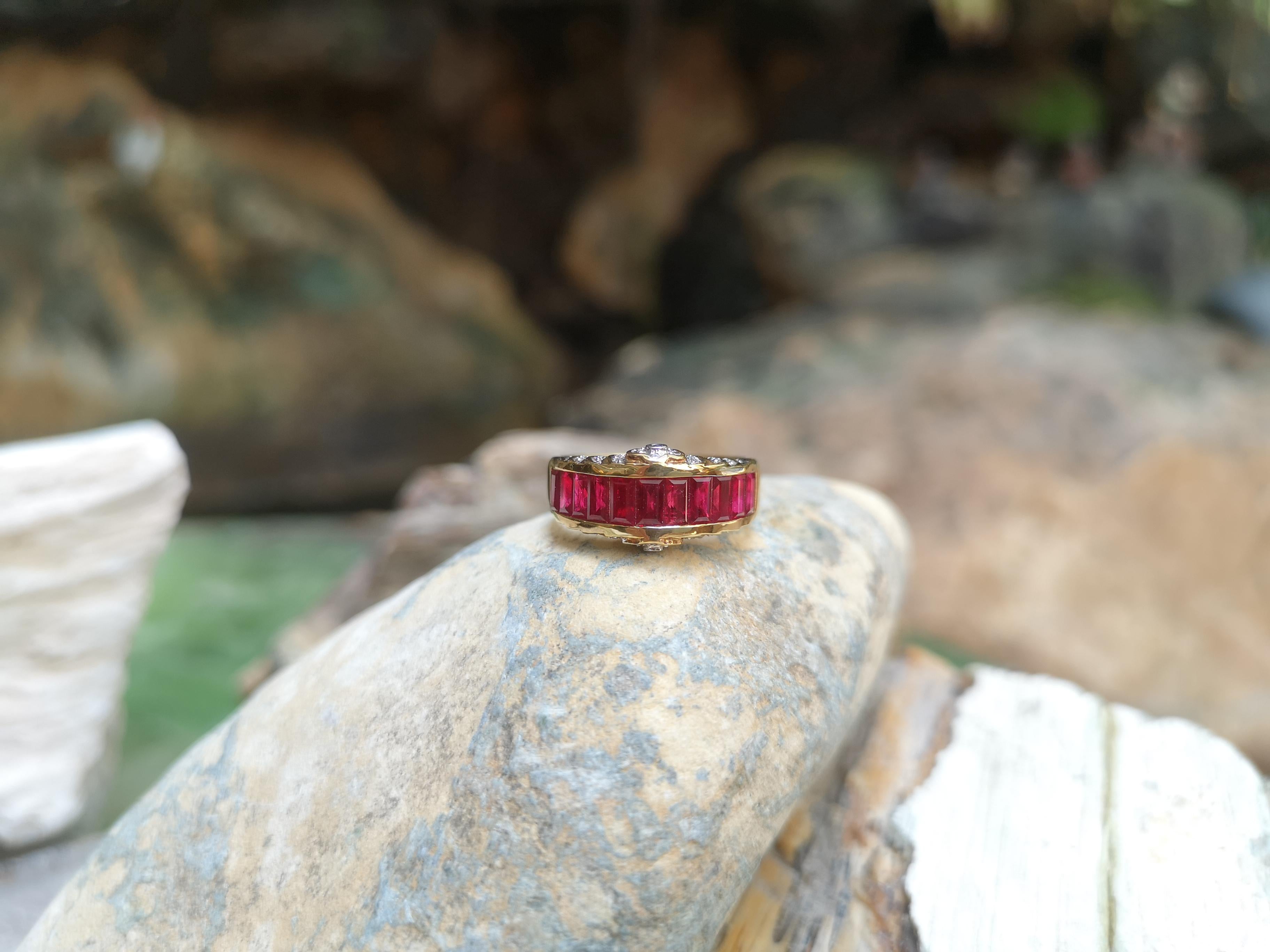 Ruby with Diamond Ring Set in 18 Karat Gold Settings 4