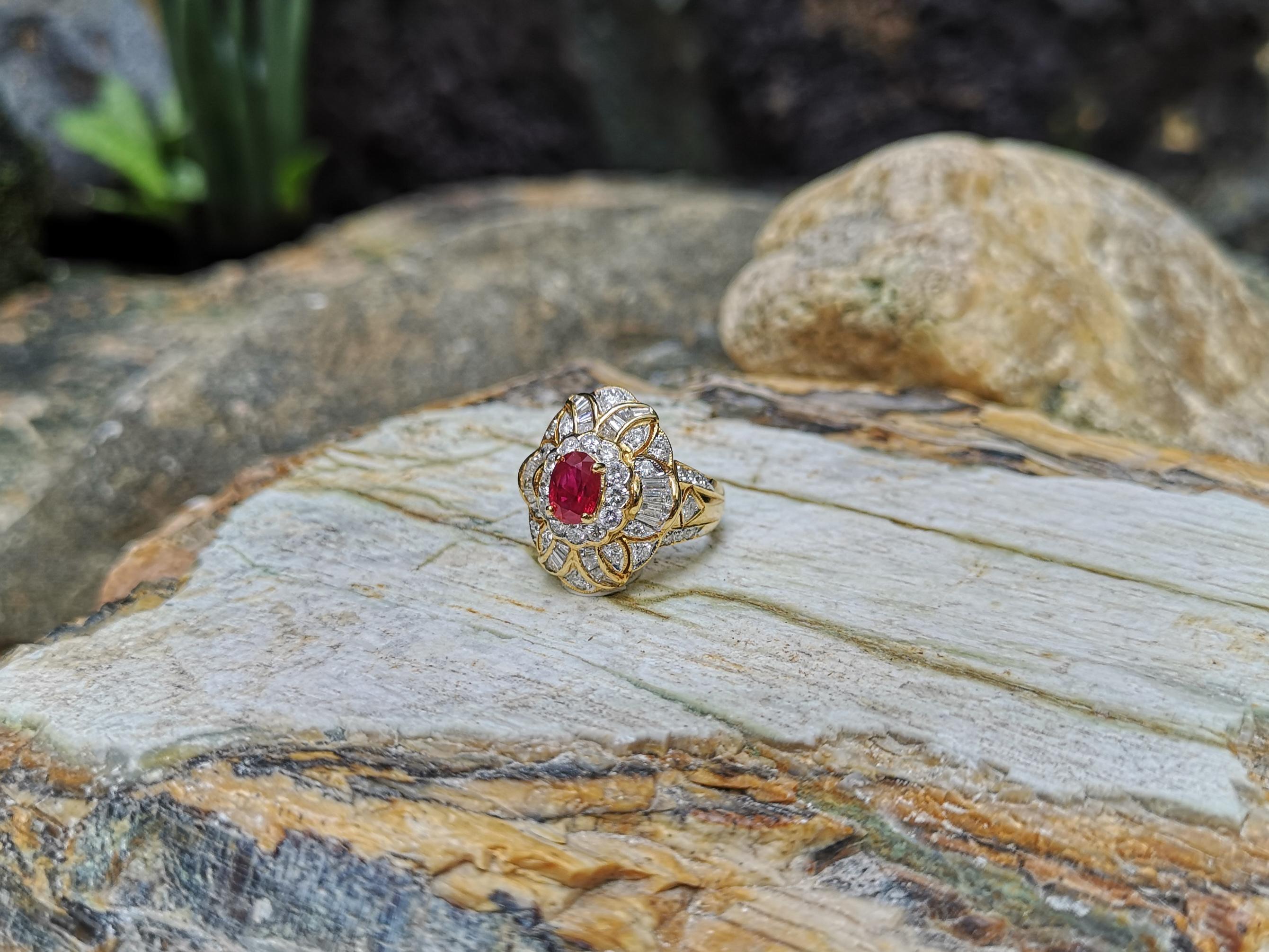 Ruby with Diamond Ring set in 18 Karat Gold Settings For Sale 3