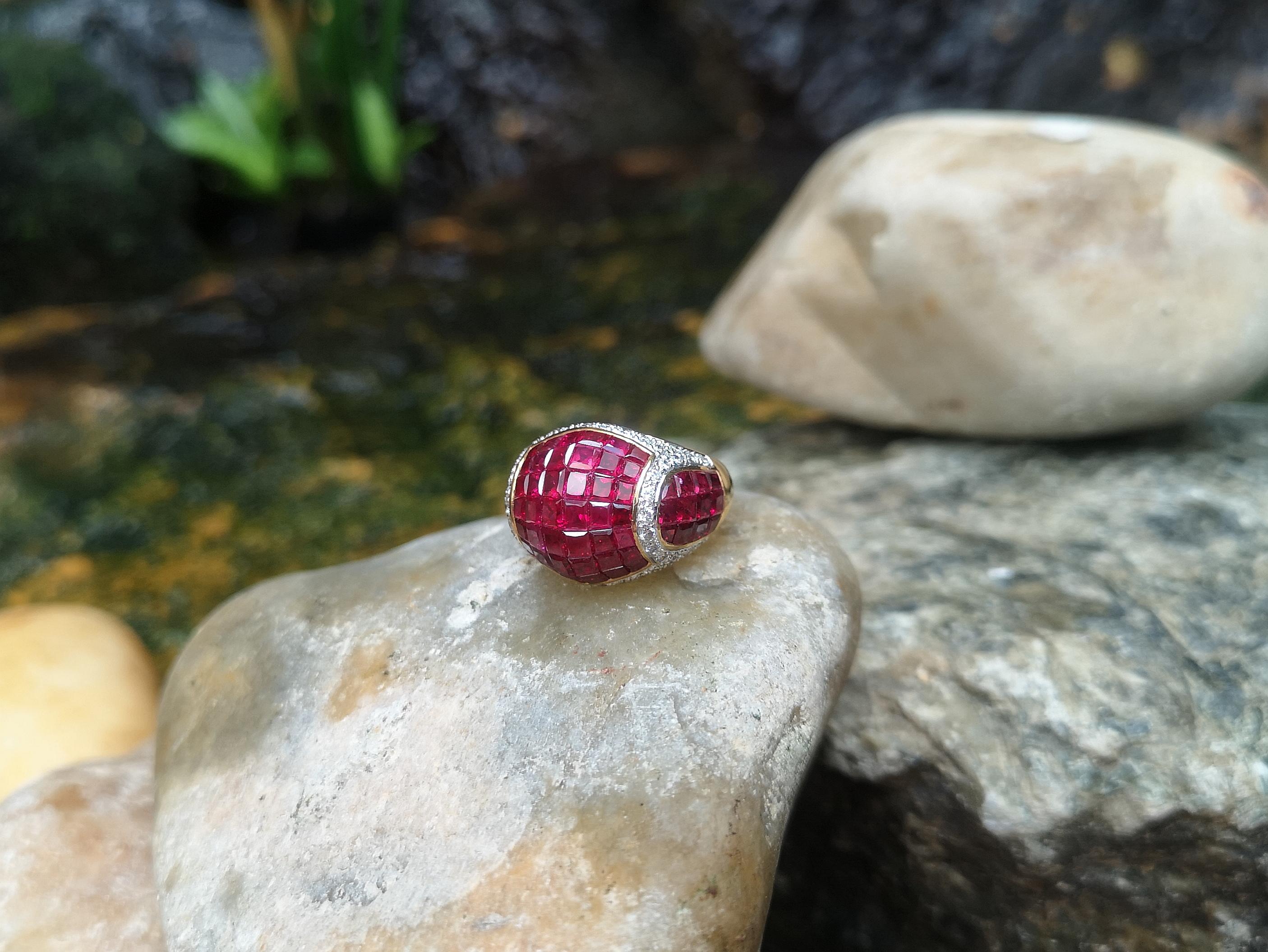 Women's or Men's Ruby with Diamond Ring set in 18 Karat Gold Settings For Sale