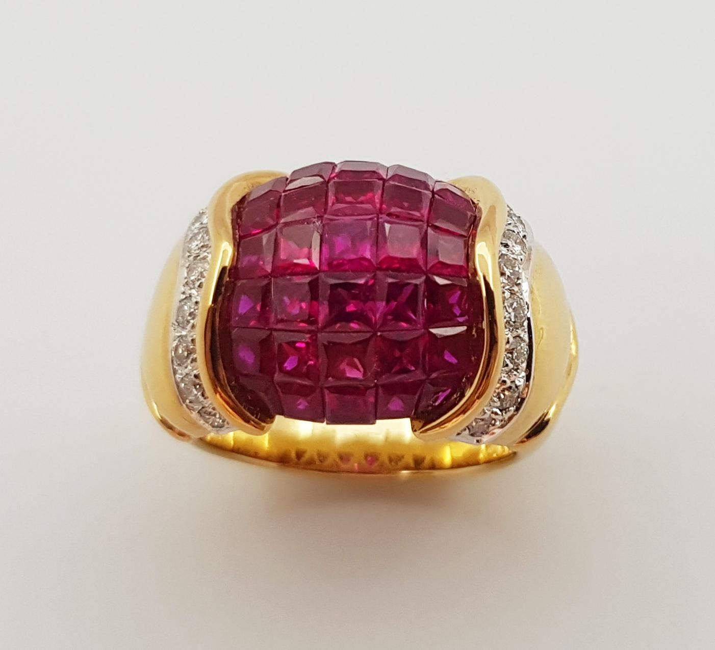 Women's Ruby with Diamond Ring Set in 18 Karat Gold Settings For Sale