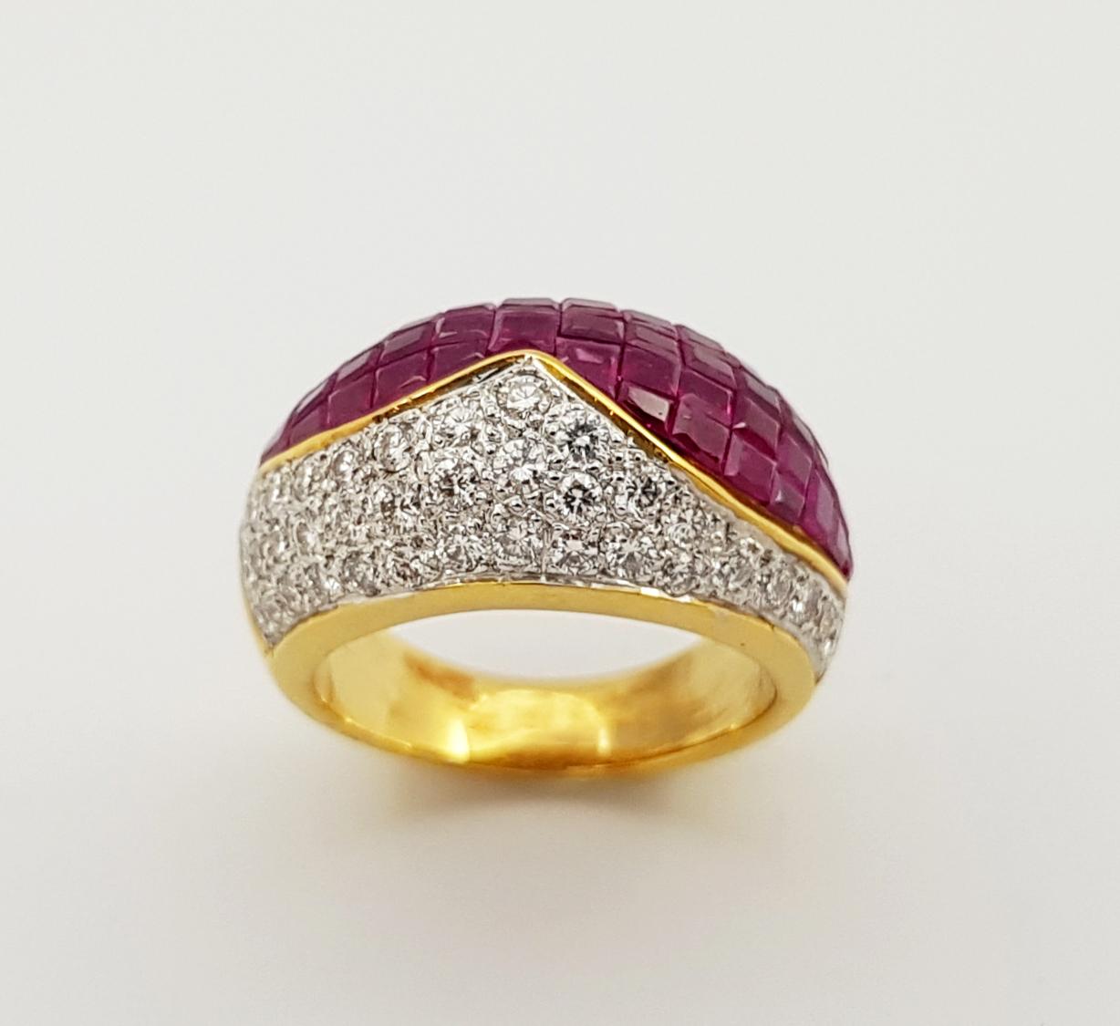 Rubin mit Diamantring in 18 Karat Gold gefasst im Angebot 3