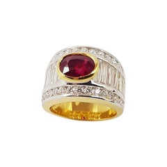 GIA Certified Burmese Ruby with Diamond Ring Set in 18 Karat Gold Settings