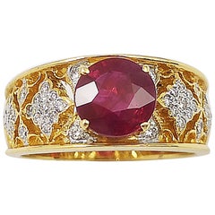 Ruby with Diamond Ring Set in 18 Karat Gold Settings