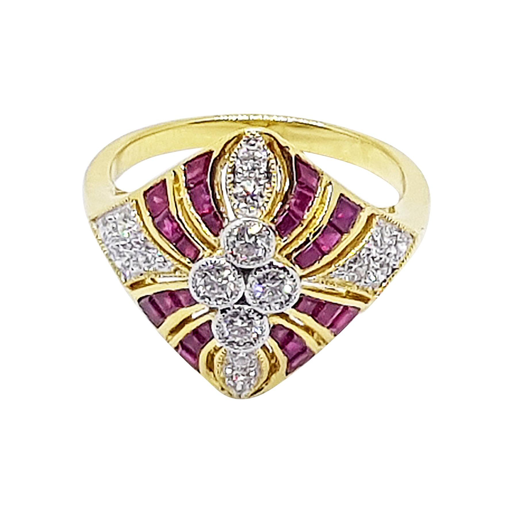 Ruby with Diamond Ring Set in 18 Karat Gold Settings For Sale