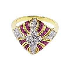 Ruby with Diamond Ring Set in 18 Karat Gold Settings