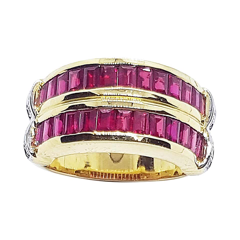 Ruby with Diamond Eternity Ring Set in 18 Karat White Gold Settings For ...