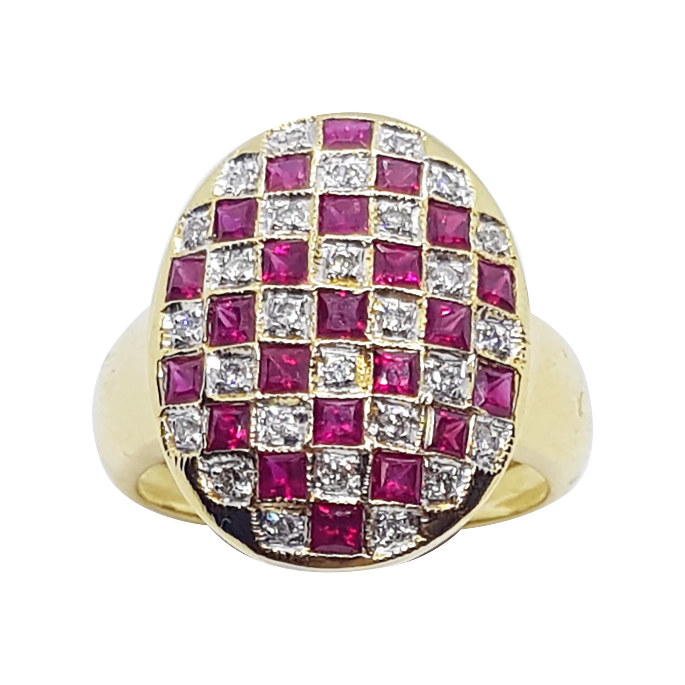 Ruby with Diamond Ring Set in 18 Karat Gold Settings