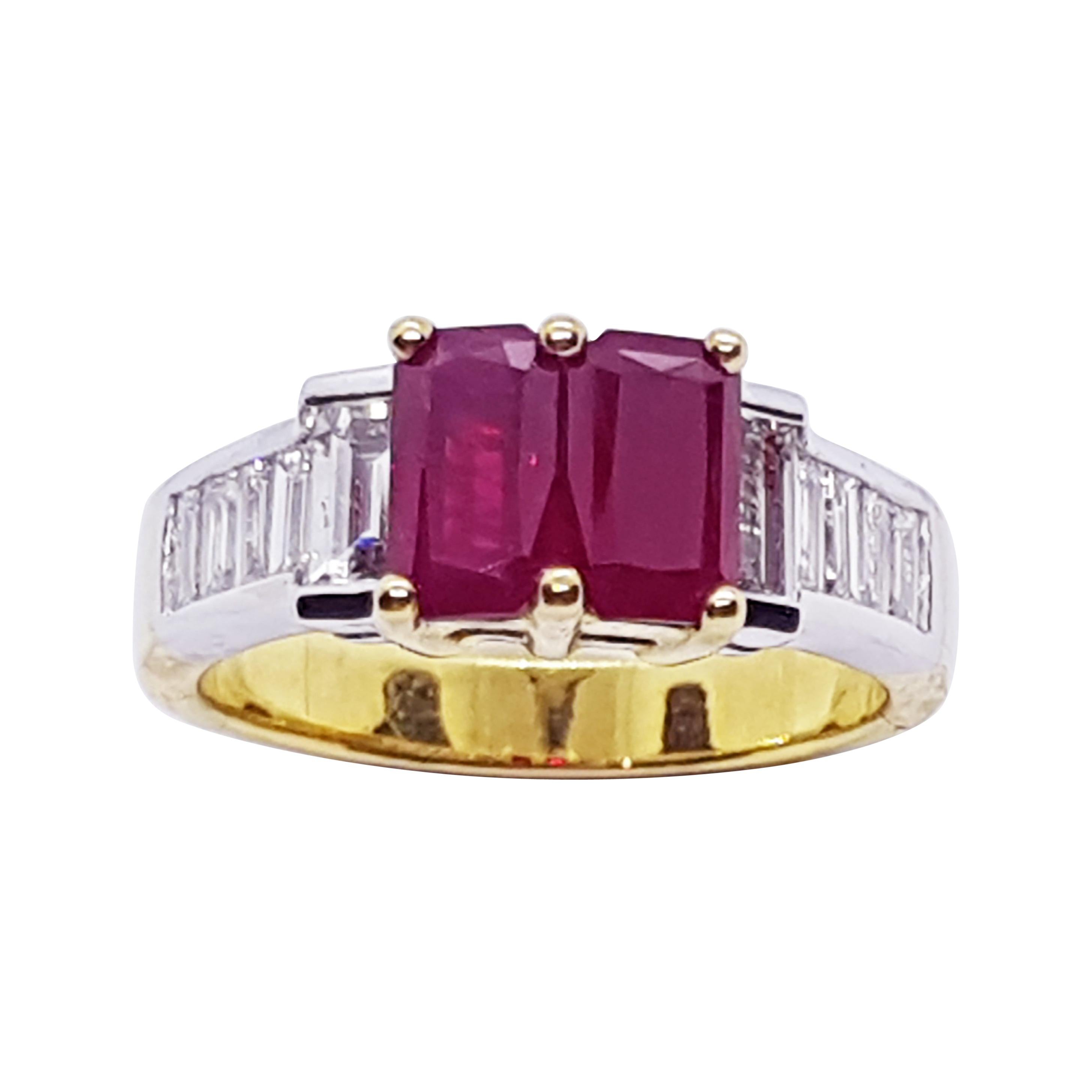 Ruby with Diamond Ring Set in 18 Karat Gold Settings For Sale