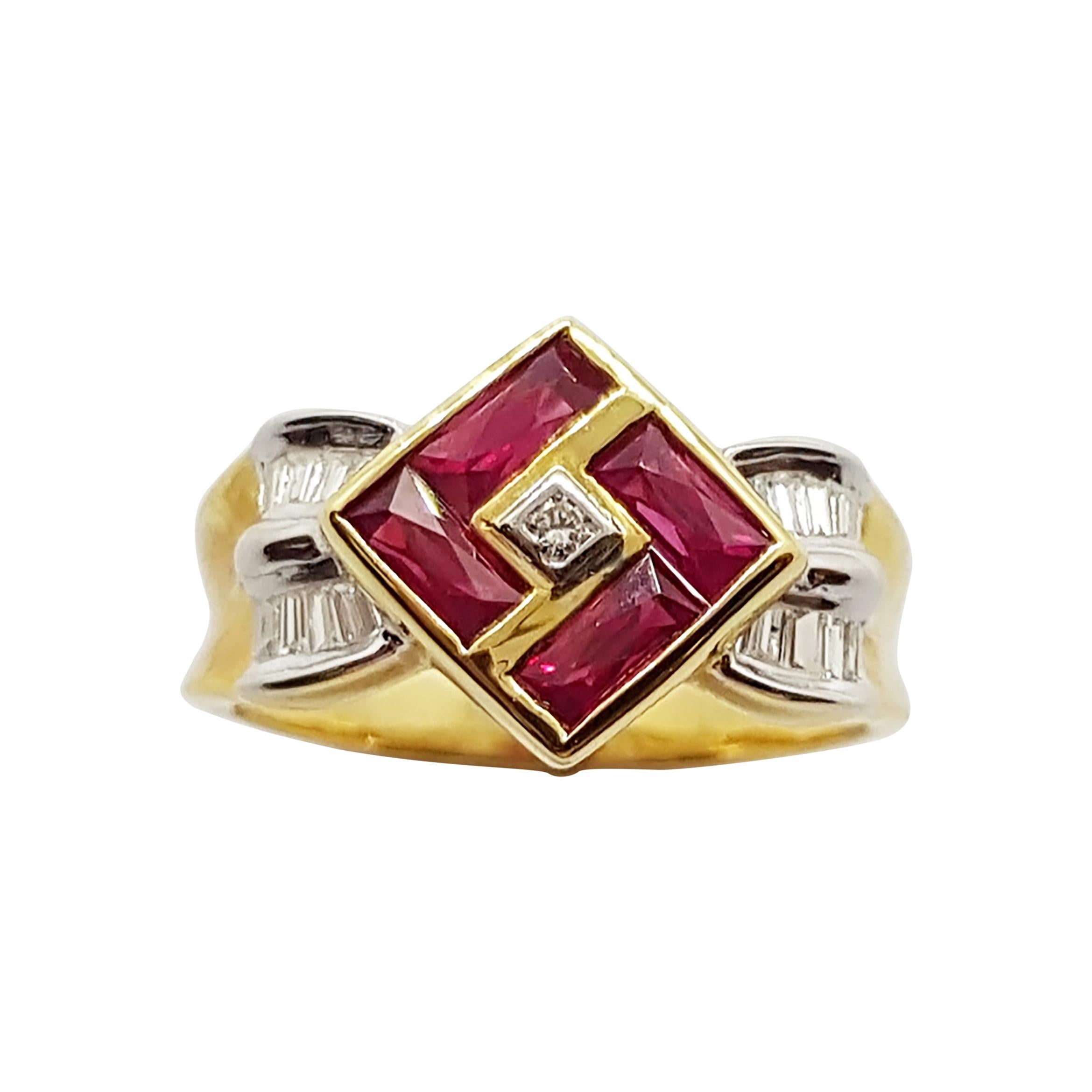 Ruby with Diamond Ring Set in 18 Karat Gold Settings