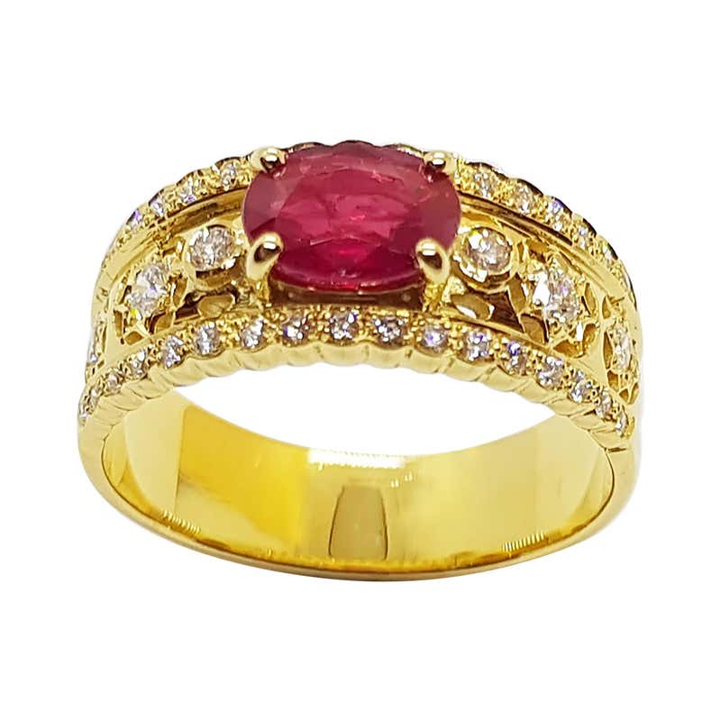 Ruby with Diamond Ring Set in 18 Karat Gold Settings For Sale at ...