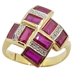 Ruby with Diamond Ring Set in 18 Karat Gold Settings