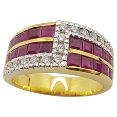 Ruby with Diamond Ring Set in 18 Karat Gold Settings