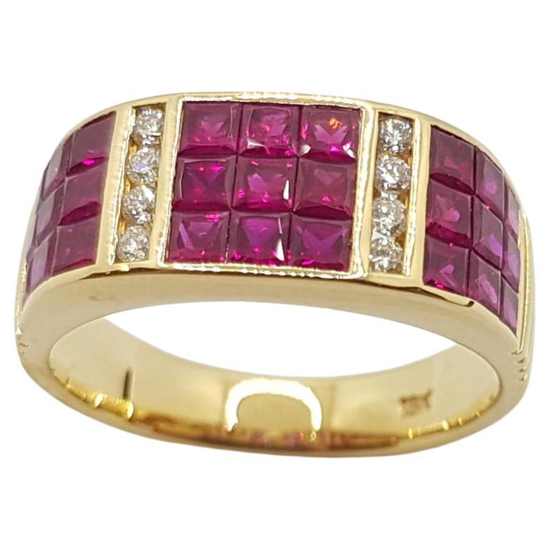 Ruby with Diamond Ring Set in 18 Karat Gold Settings For Sale