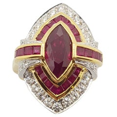 Ruby with Diamond Ring Set in 18 Karat Gold Settings