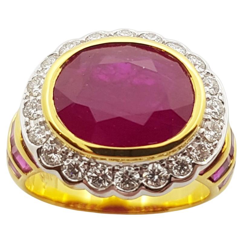 Ruby with Diamond Ring Set in 18 Karat Gold Settings