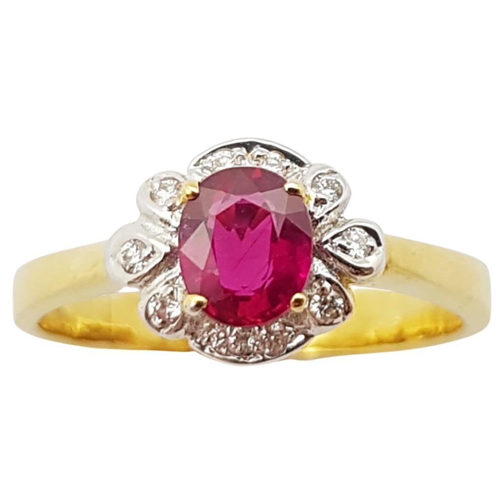 Ruby with Diamond Ring Set in 18 Karat Gold Settings For Sale