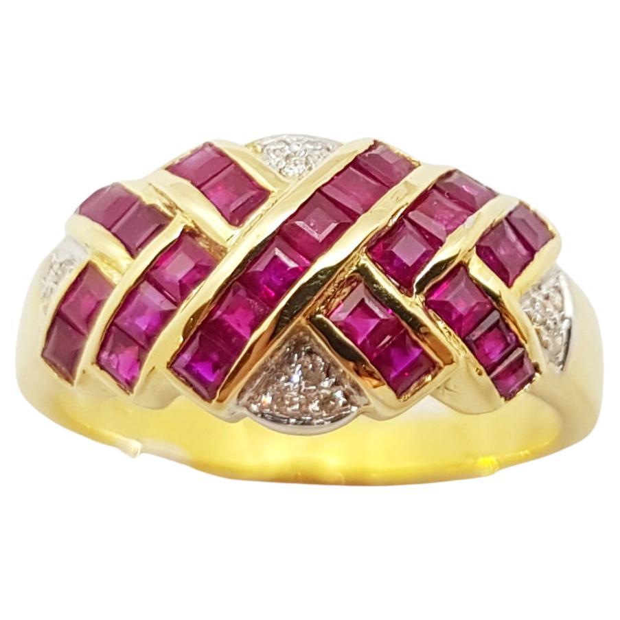 Ruby with Diamond  Ring set in 18 Karat Gold Settings For Sale