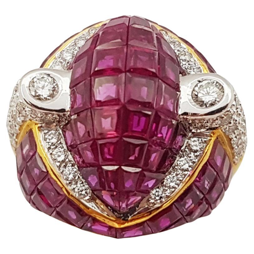 Ruby with Diamond  Ring Set in 18 Karat Gold Settings For Sale