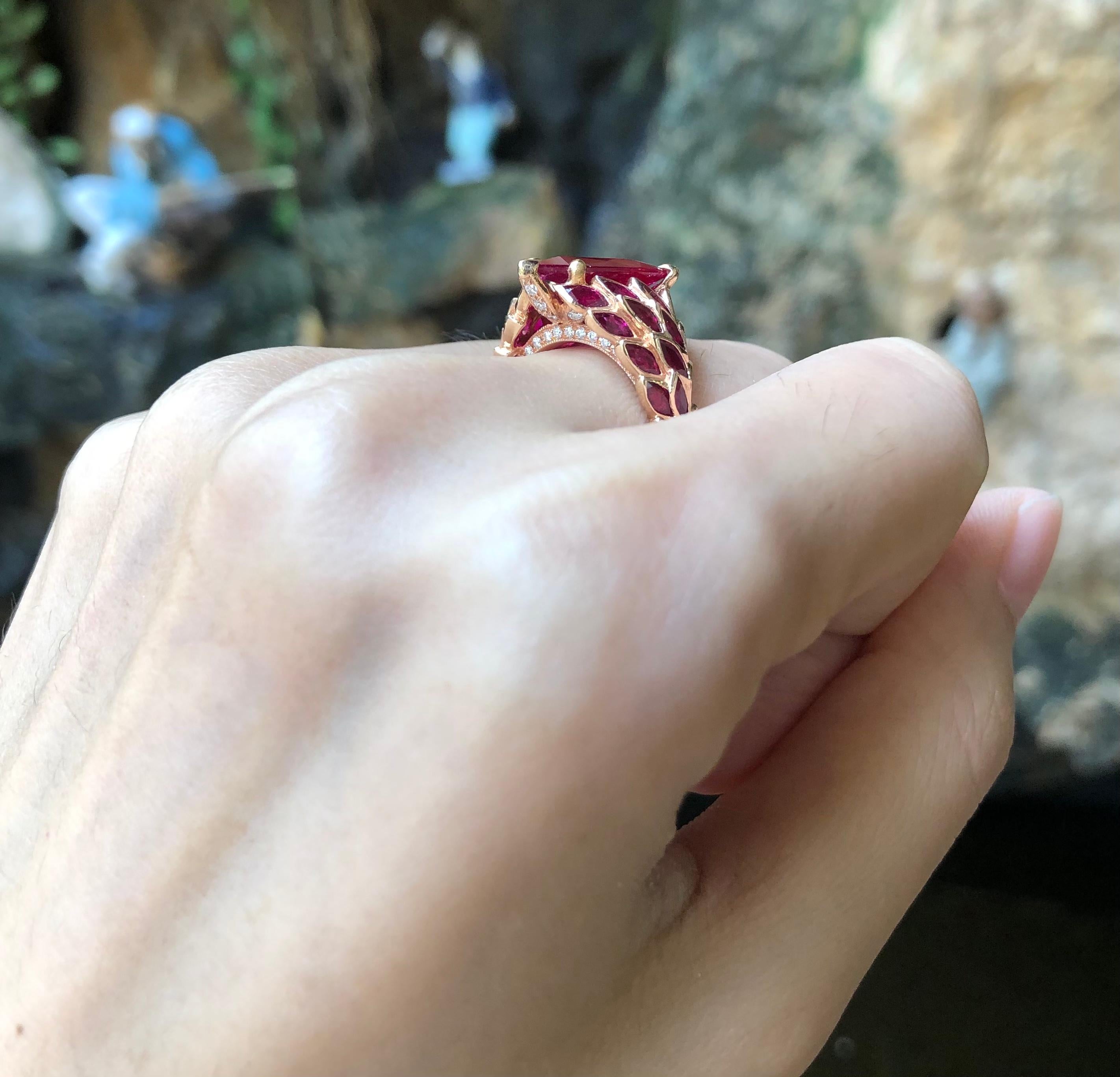 Rubinring mit Diamant in 18 Karat Roségold gefasst im Angebot 5