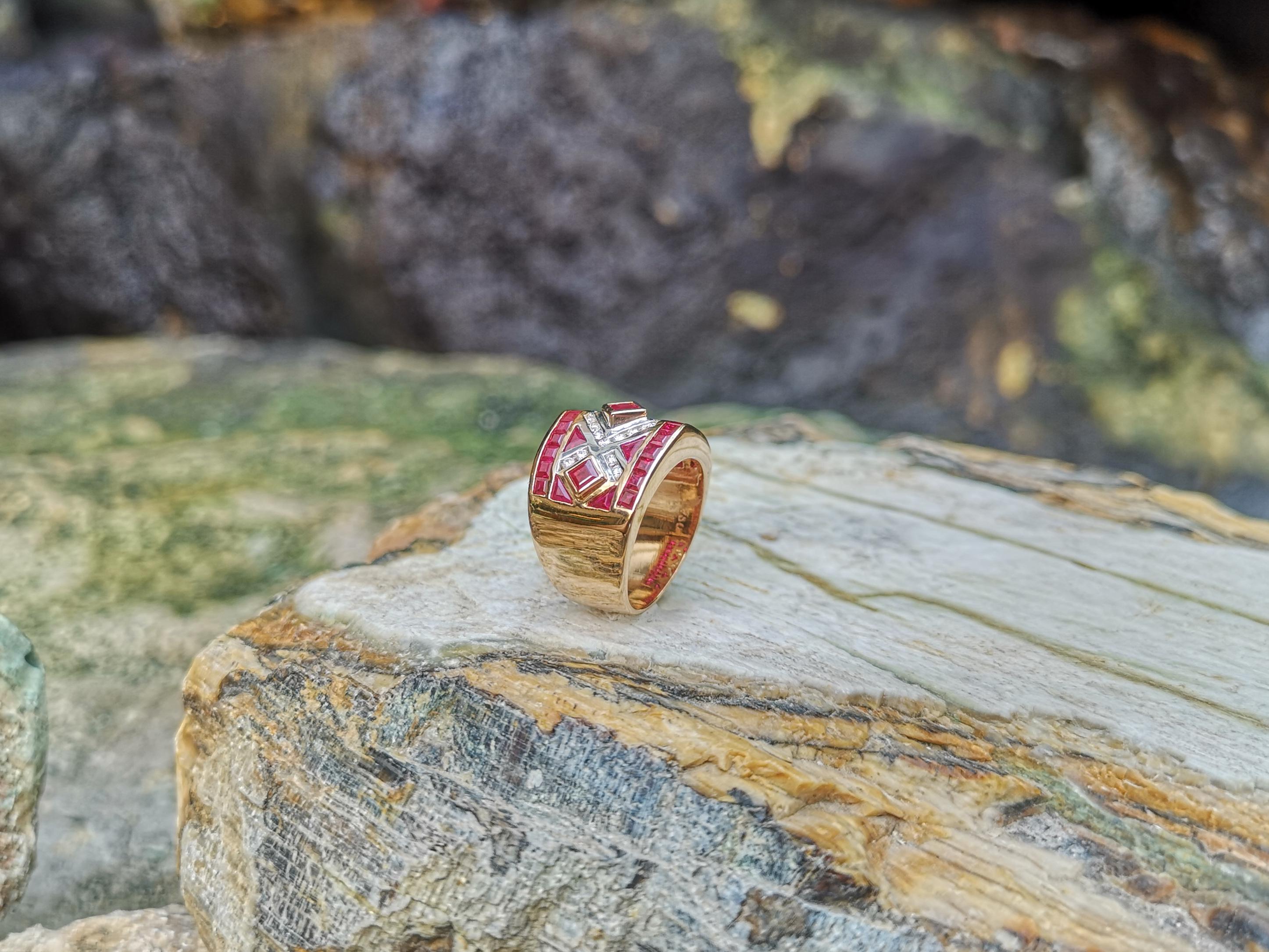 Ruby with Diamond Ring Set in 18 Karat Rose Gold Settings For Sale 7