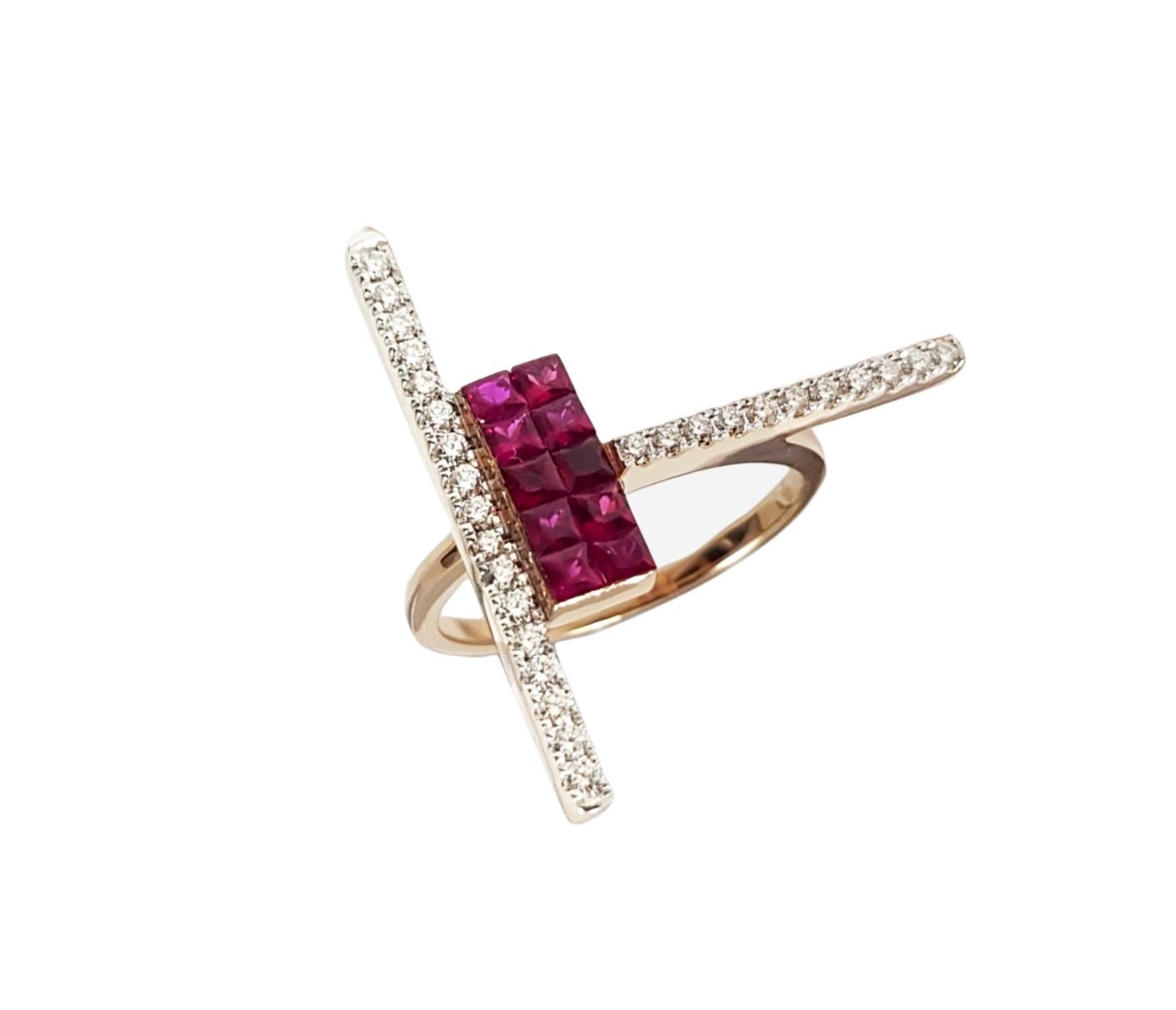 Ruby with Diamond Ring Set in 18 Karat Rose Gold Settings For Sale 7