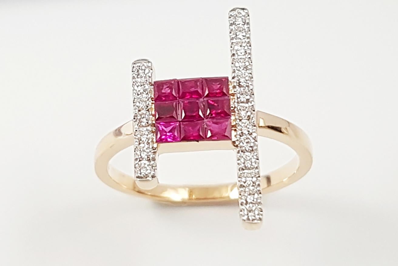 Ruby with Diamond Ring Set in 18 Karat Rose Gold Settings For Sale 6