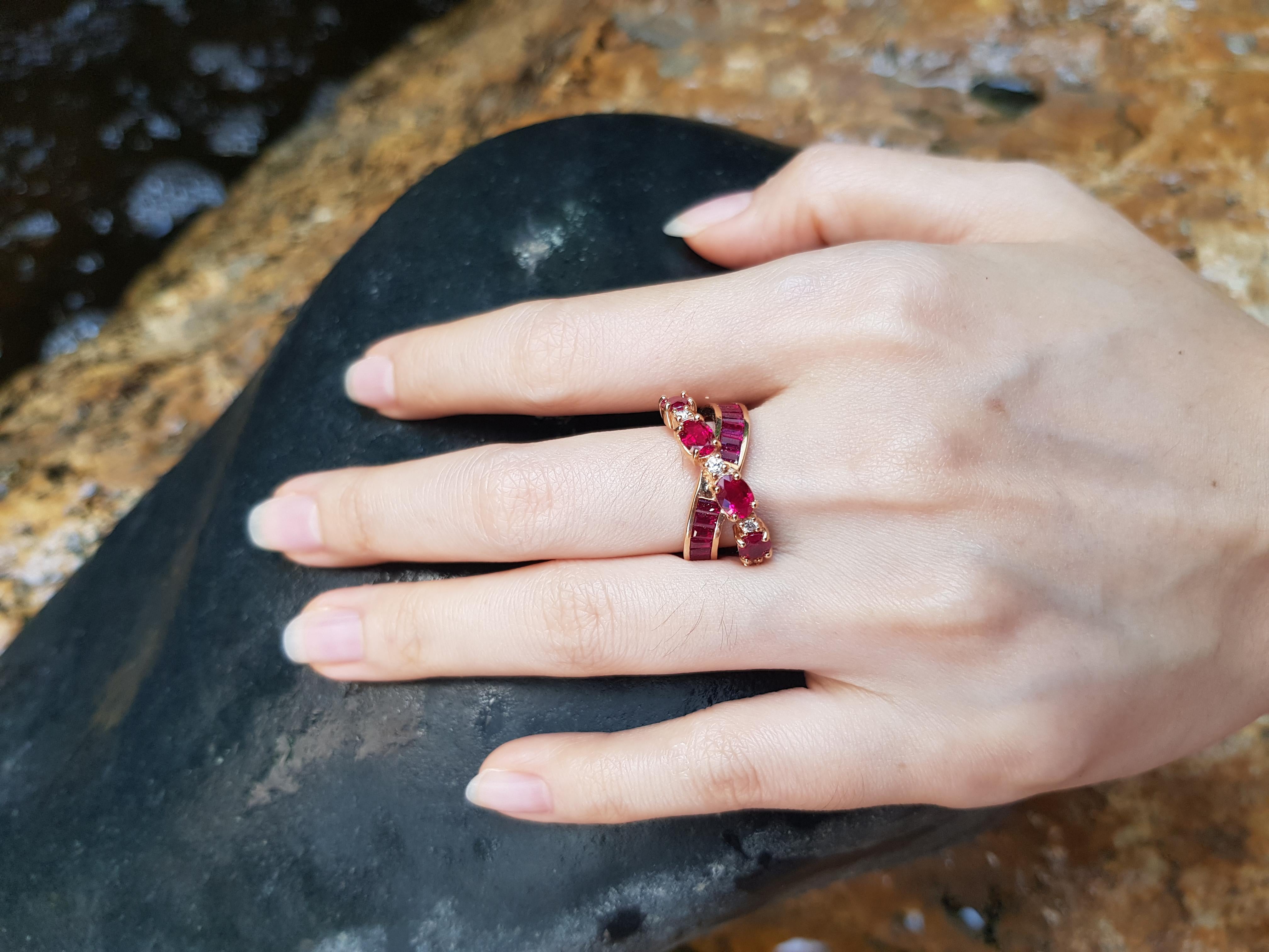 Ruby 3.77 carats with Diamond 0.10 carat Ring set in 18 Karat Rose Gold Settings

Width: 2.0 cm
Length: 1.0 cm 
Ring Size: 55

