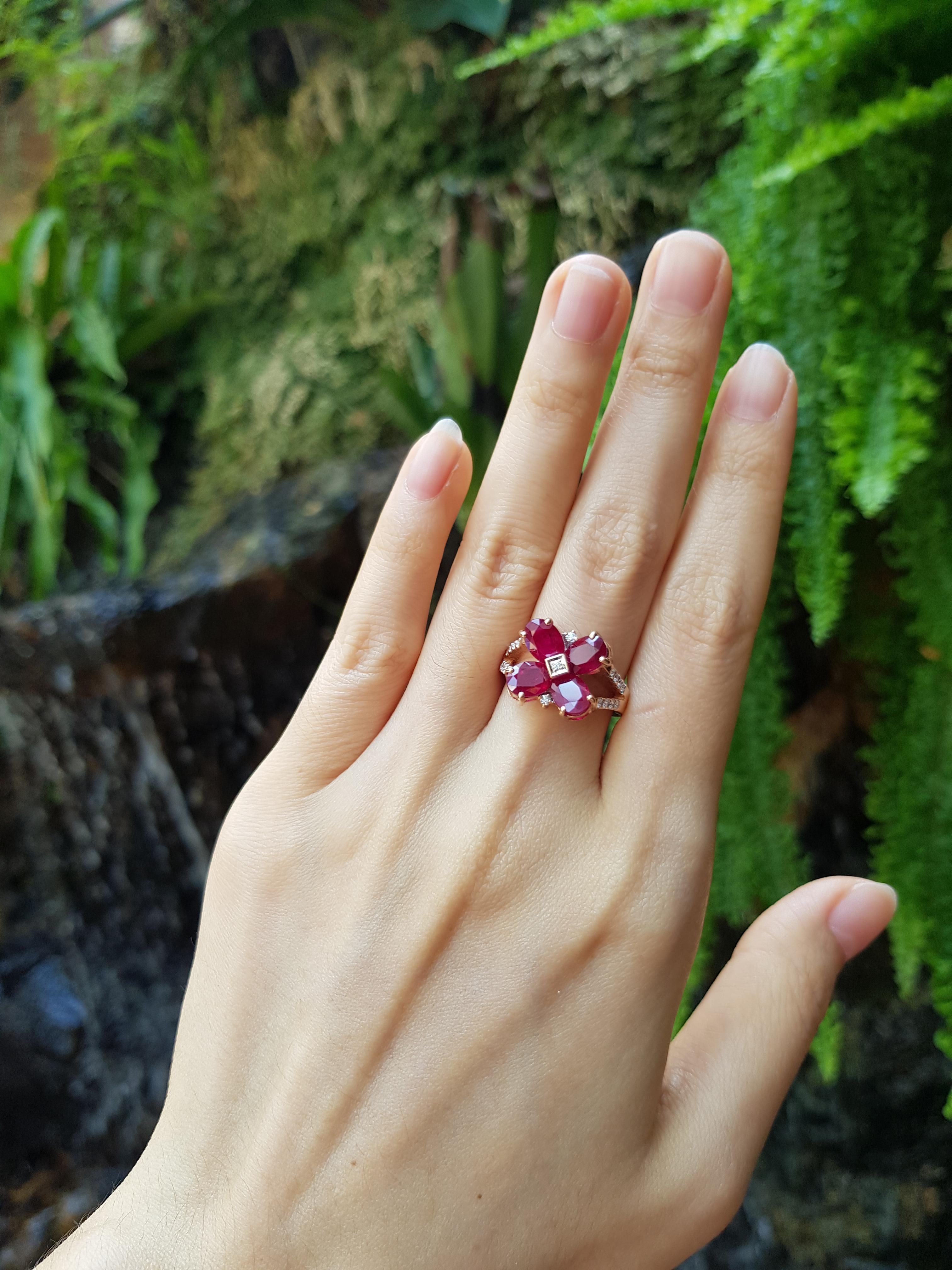 Ruby 4.74 carats with Diamond 0.18 carat Ring set in 18 Karat Rose Gold Settings

Width: 1.3 cm
Length: 1.3 cm 
Ring Size: 53

