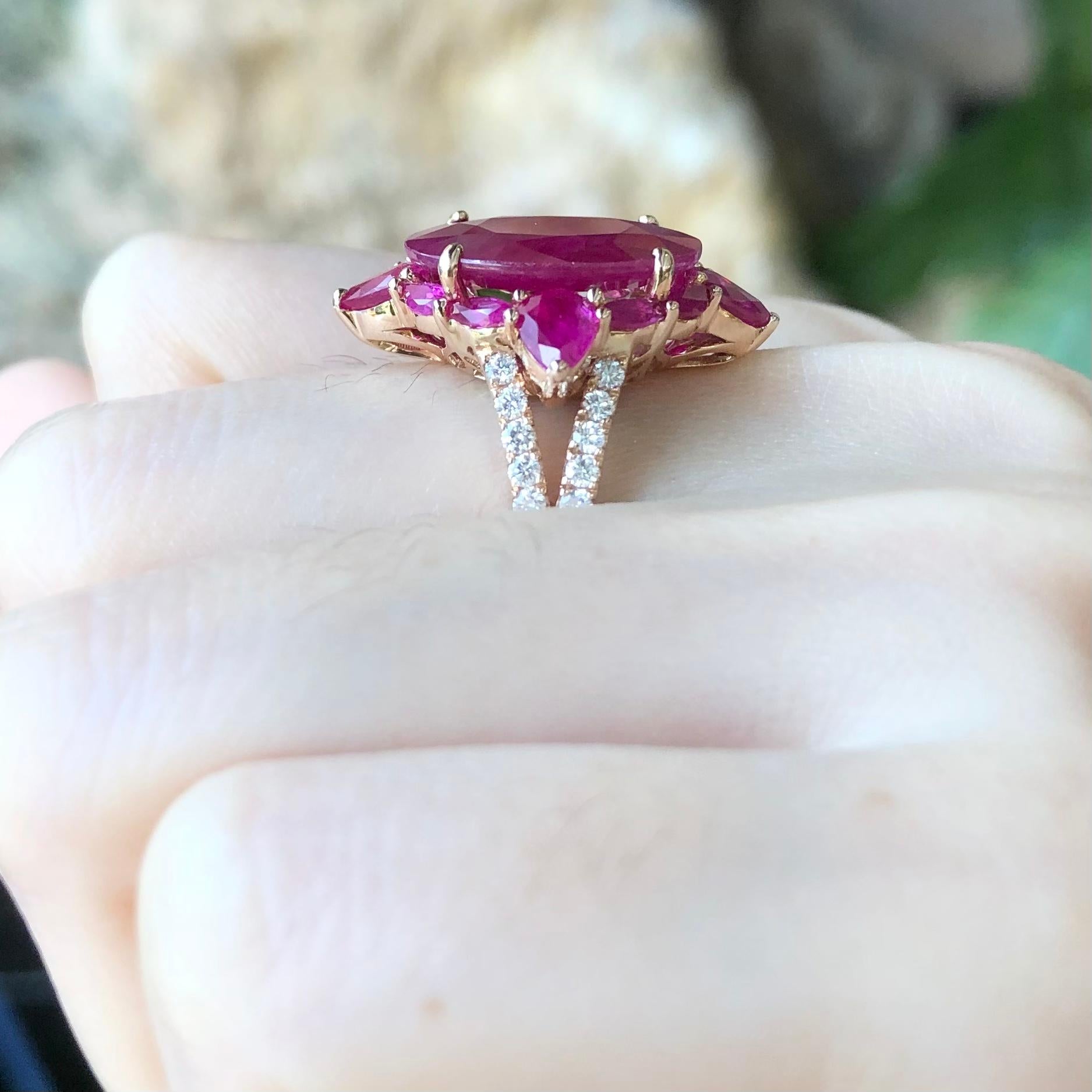 Ruby 6.91 carats, Ruby 3.83 carats and Diamond 0.38 carat Ring set in 18 Karat Rose Gold Settings

Width:  2.3 cm 
Length: 2.4 cm
Ring Size: 53
Total Weight: 8.48 grams




