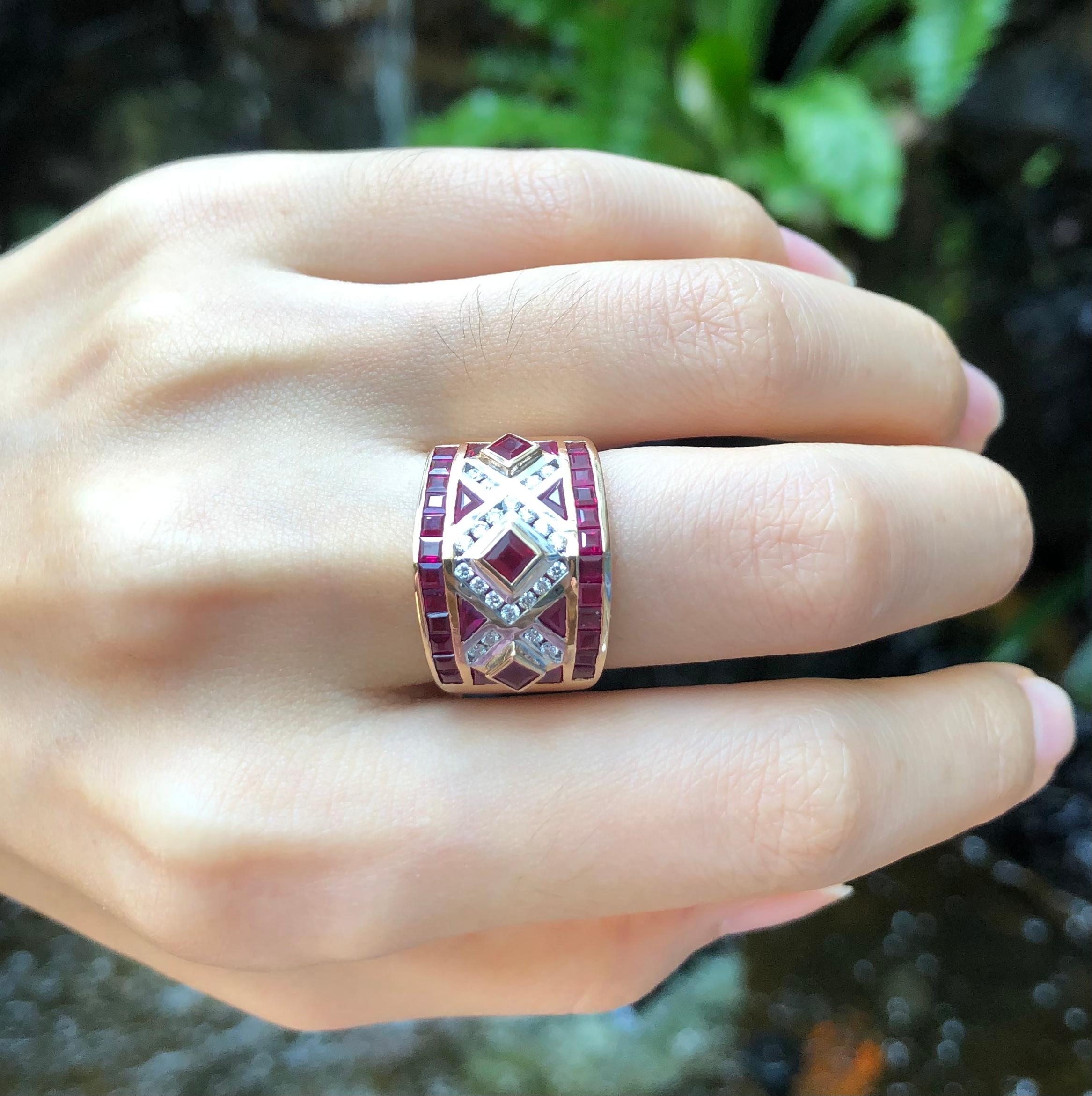 Art Deco Ruby with Diamond Ring Set in 18 Karat Rose Gold Settings For Sale